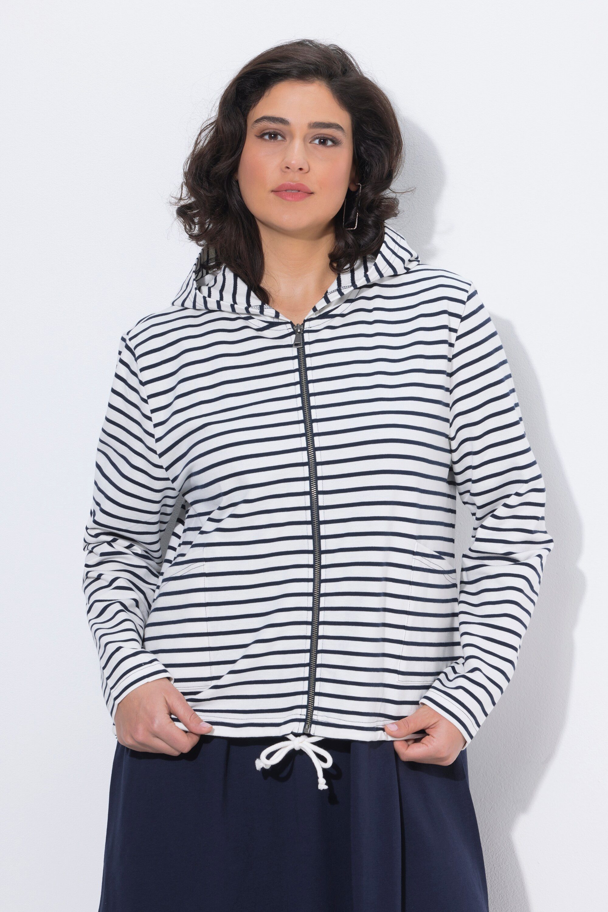 Ulla Popken Sweatjacke Sweatjacke Ringel Saumtunnel Kapuze günstig online kaufen