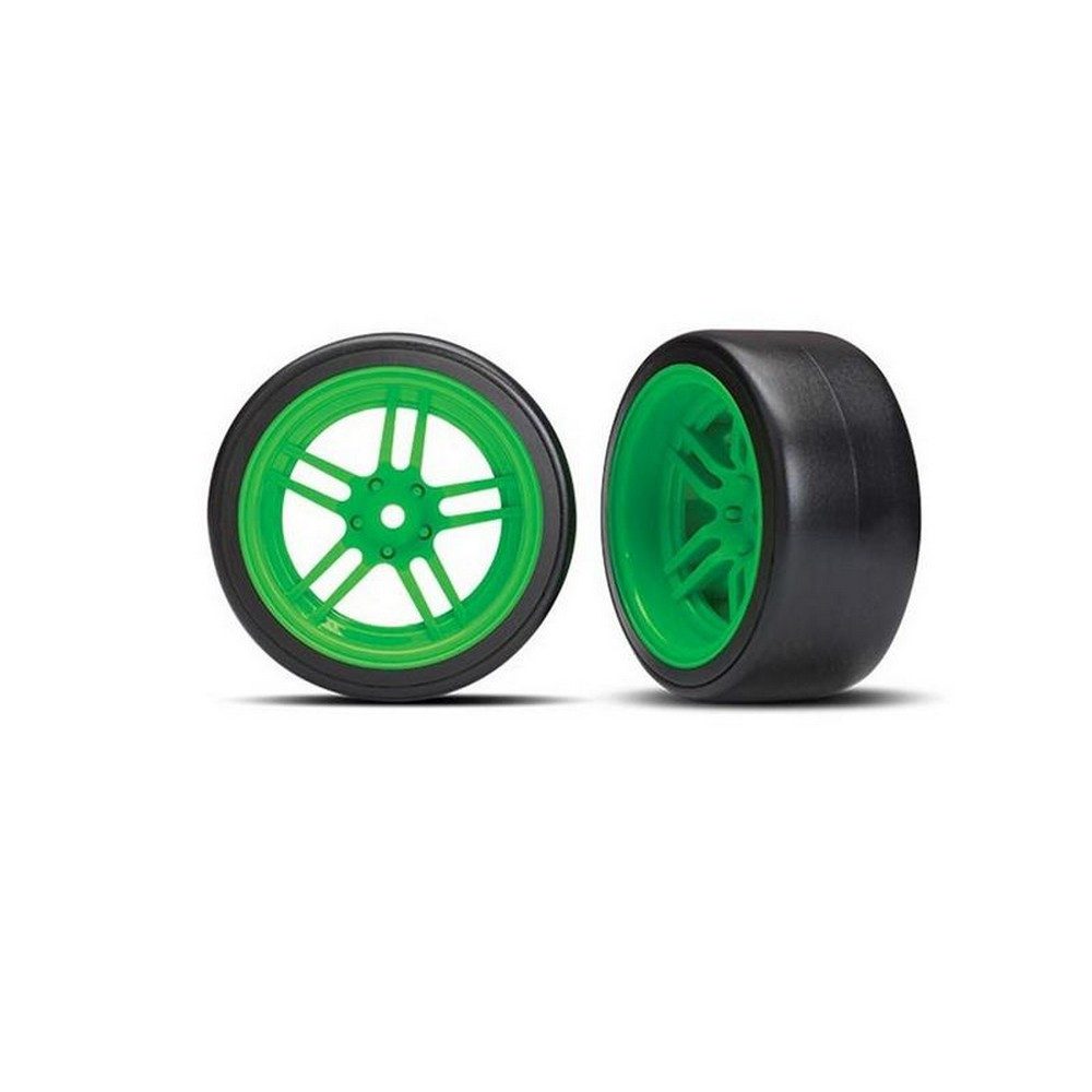Modellbausatz 8377G Reifen auf Felgen verklebt Split-Spoke Felge grün hinten