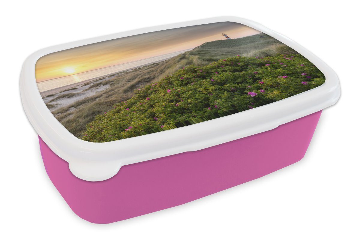 Snackbox, Wasser, Kinder, rosa (2-tlg), für Berg Lunchbox Leuchtturm Brotdose - Blumen Mädchen, Brotbox - Kunststoff, - Kunststoff MuchoWow Erwachsene,