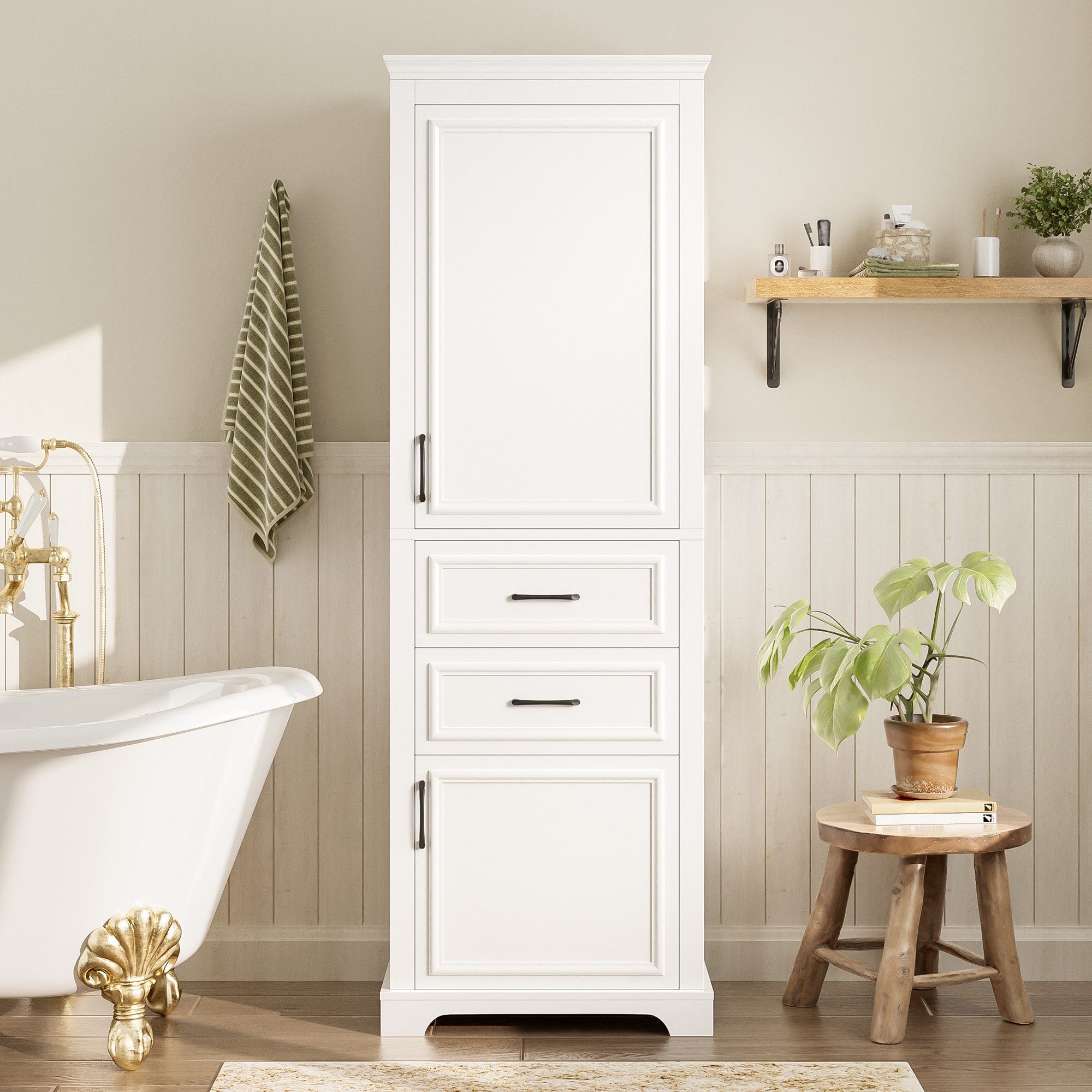 REDOM Hochschrank Badezimmerschrank (Badezimmer-Hochschrank mit 2 Schubladen Weiß, 1-St., 60 × 40 × 180 cm)