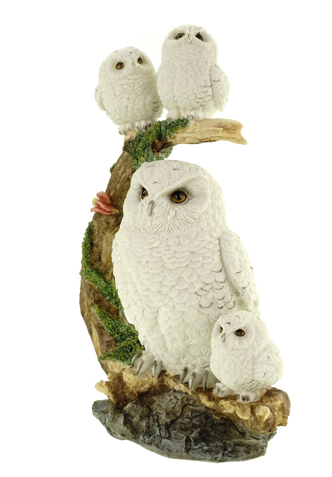 Vogler Dekofigur Schneeeulenweibchen mit 3 Jungen auf Ast 32 cm Uhu Eule Ti günstig online kaufen