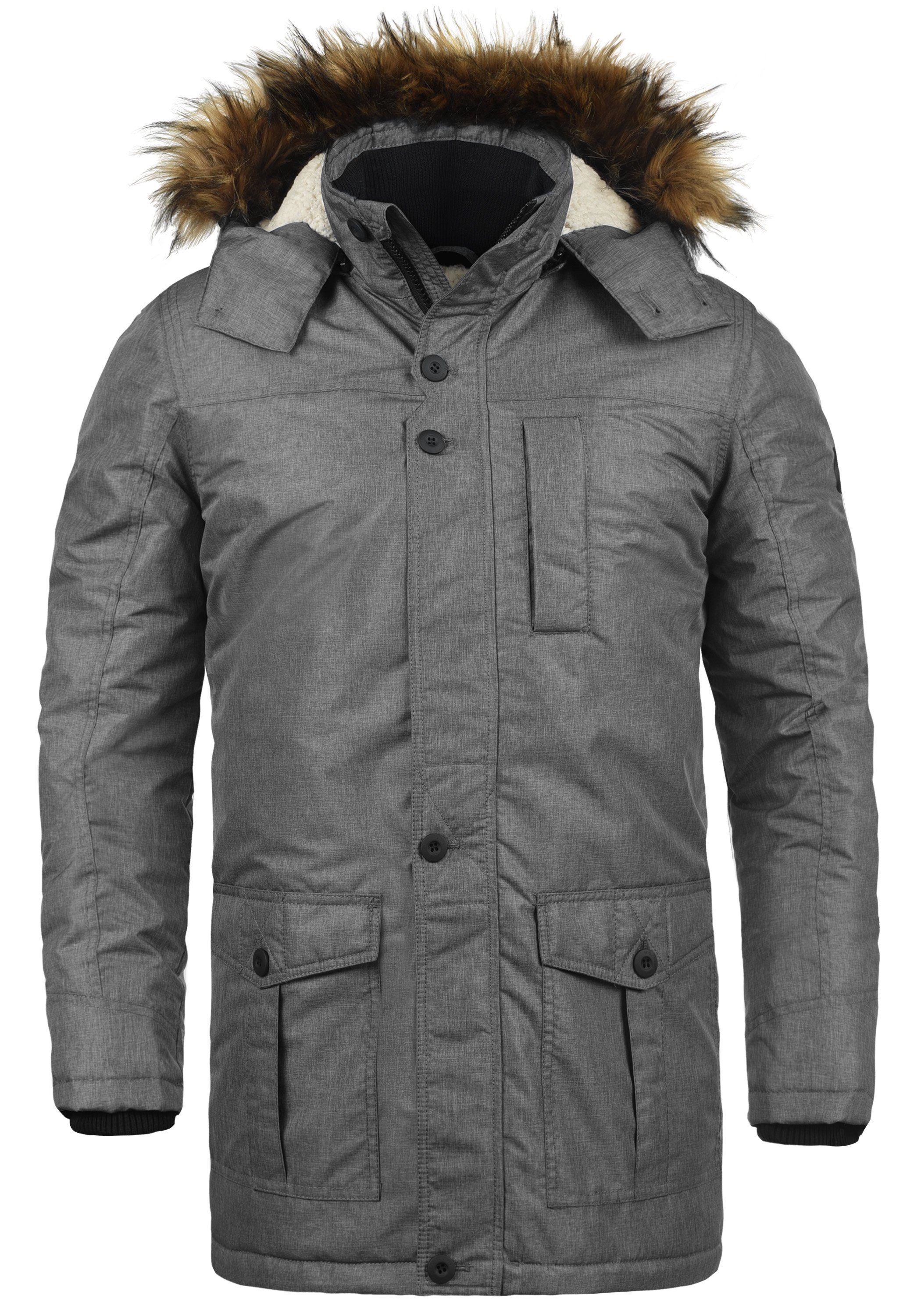 !Solid Winterjacke SDOctavus lange Jacke mit abnehmbarer Kapuze und Kunstfellkragen Dark Grey Melange (8288)