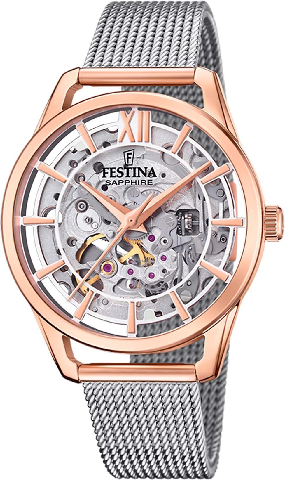 Automatikuhr mm PVD-beschichtet, Automatik, F20628/1, Ø 36 roségoldfarben Festina ca. Edelstahlgehäuse,