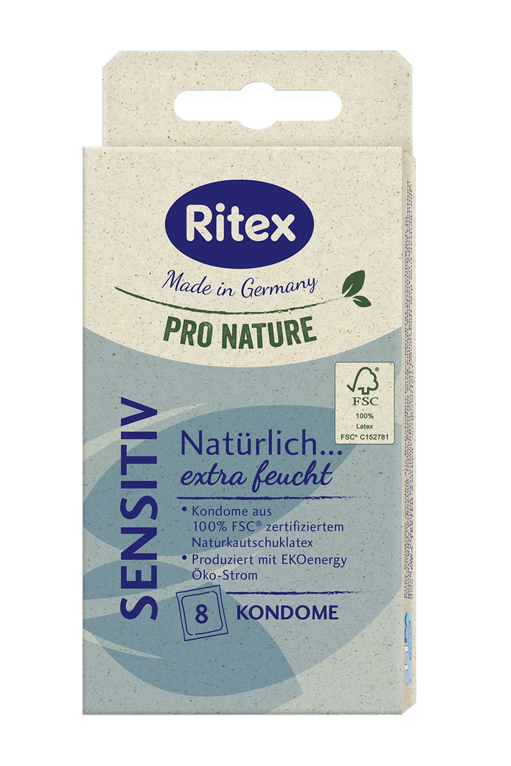 Ritex Kondome Pro Nature Sensitiv - 8 Stück, für ein natürliches Gefühl ohne Ablenkung - Made in Germany