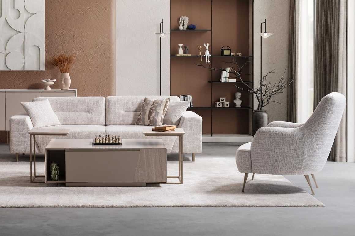 JVmoebel Sitzgruppe 3-Sitzer Sofa Sessel Couchtisch Wohnzimmer Stil modern Farbe weiß, (3-tlg)