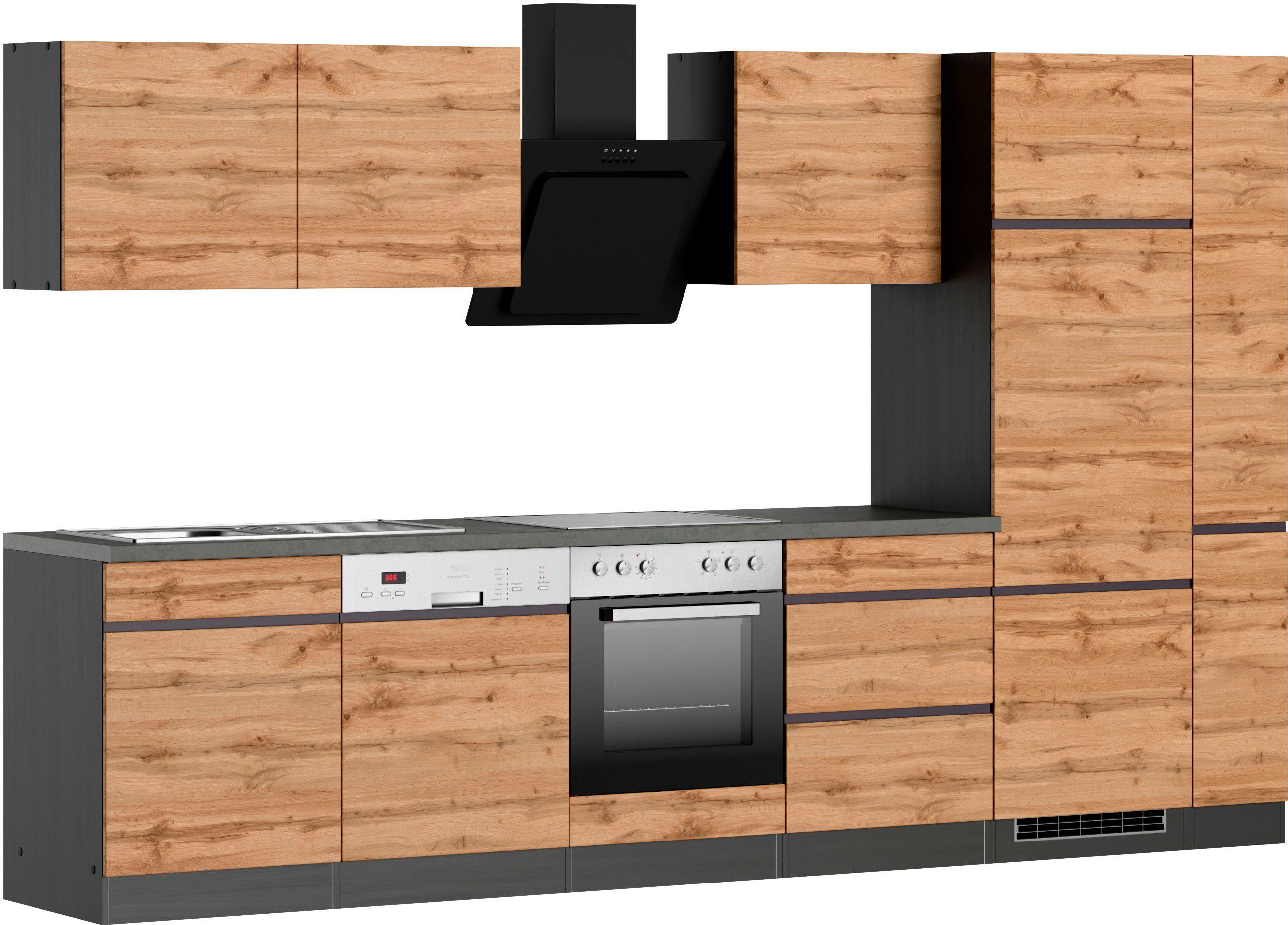 KOCHSTATION Küchenzeile KS-Riesa, Stellbreite 330 cm, wahlweise mit oder ohne E-Geräte
