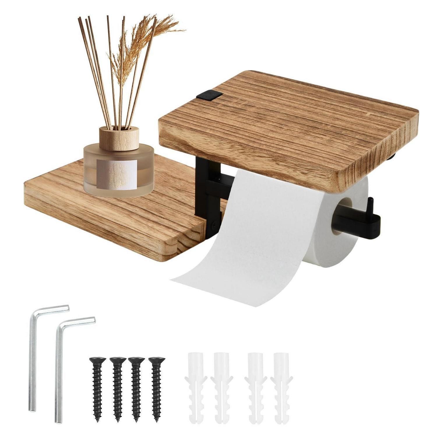 LuxusKollektion Toilettenpapierhalter Toilettenpapierhalter Holz mit Ablage Retro (1-St)