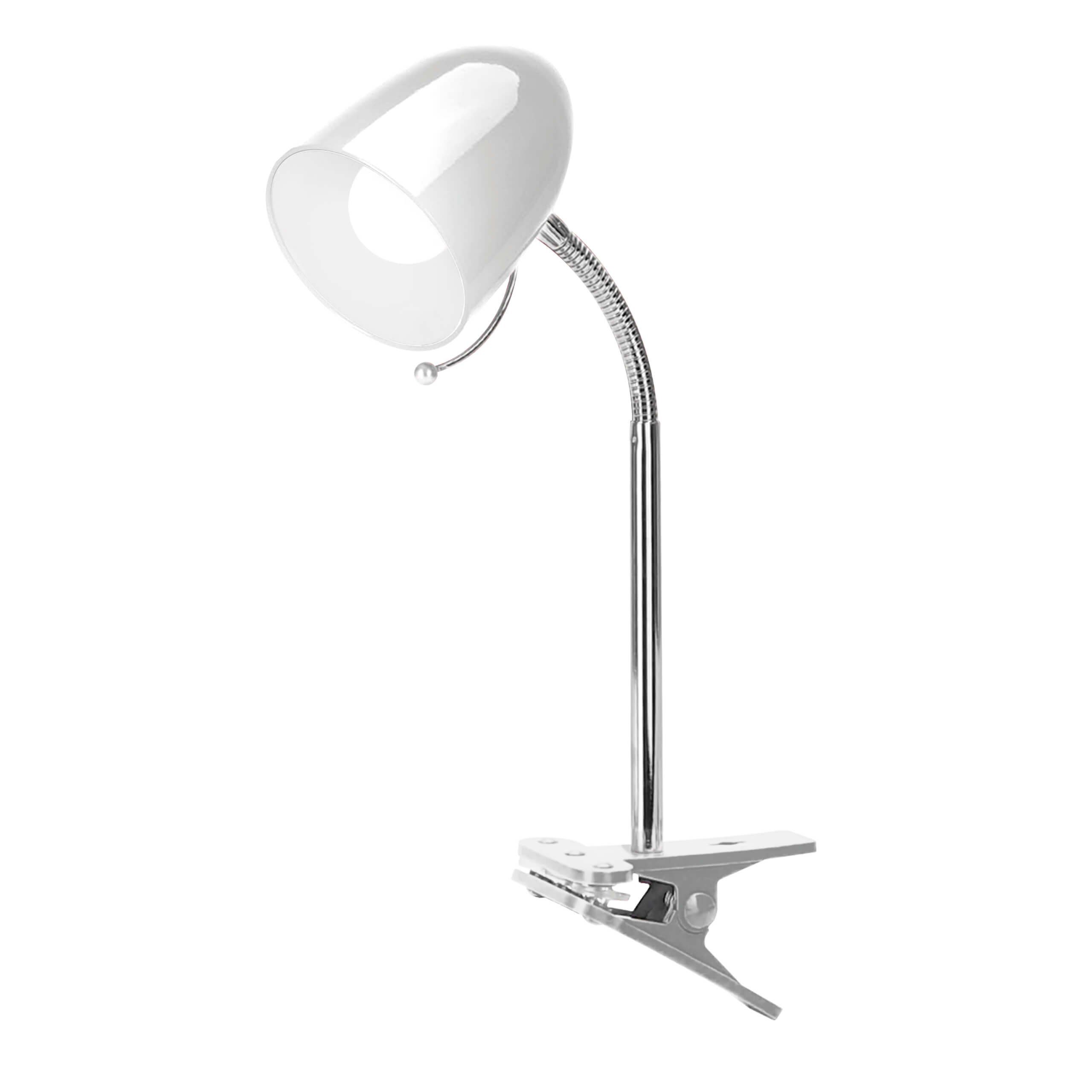 LED Universum LED Tischleuchte Schreibtischlampe mit Schwanenhals zum  Klemmen weiß/chrom, ohne Leuchtmittel