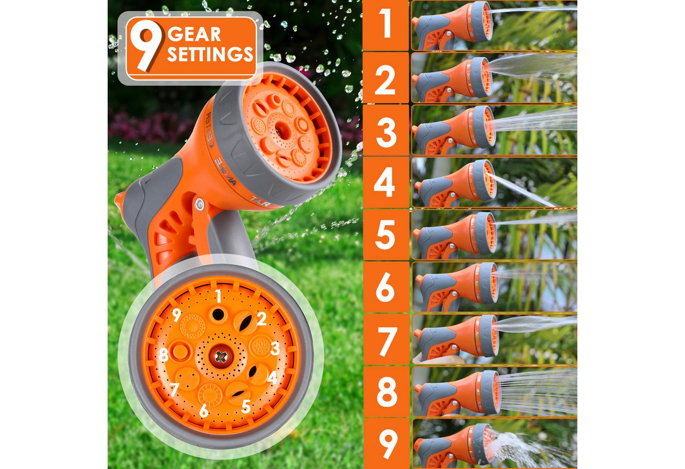 Thumbnail - TLGREEN Schlauchtrommel 30+2M Schlauchaufroller mit Automatisches Aufrollen, 9 Modi Wasserschlauch Aufroller