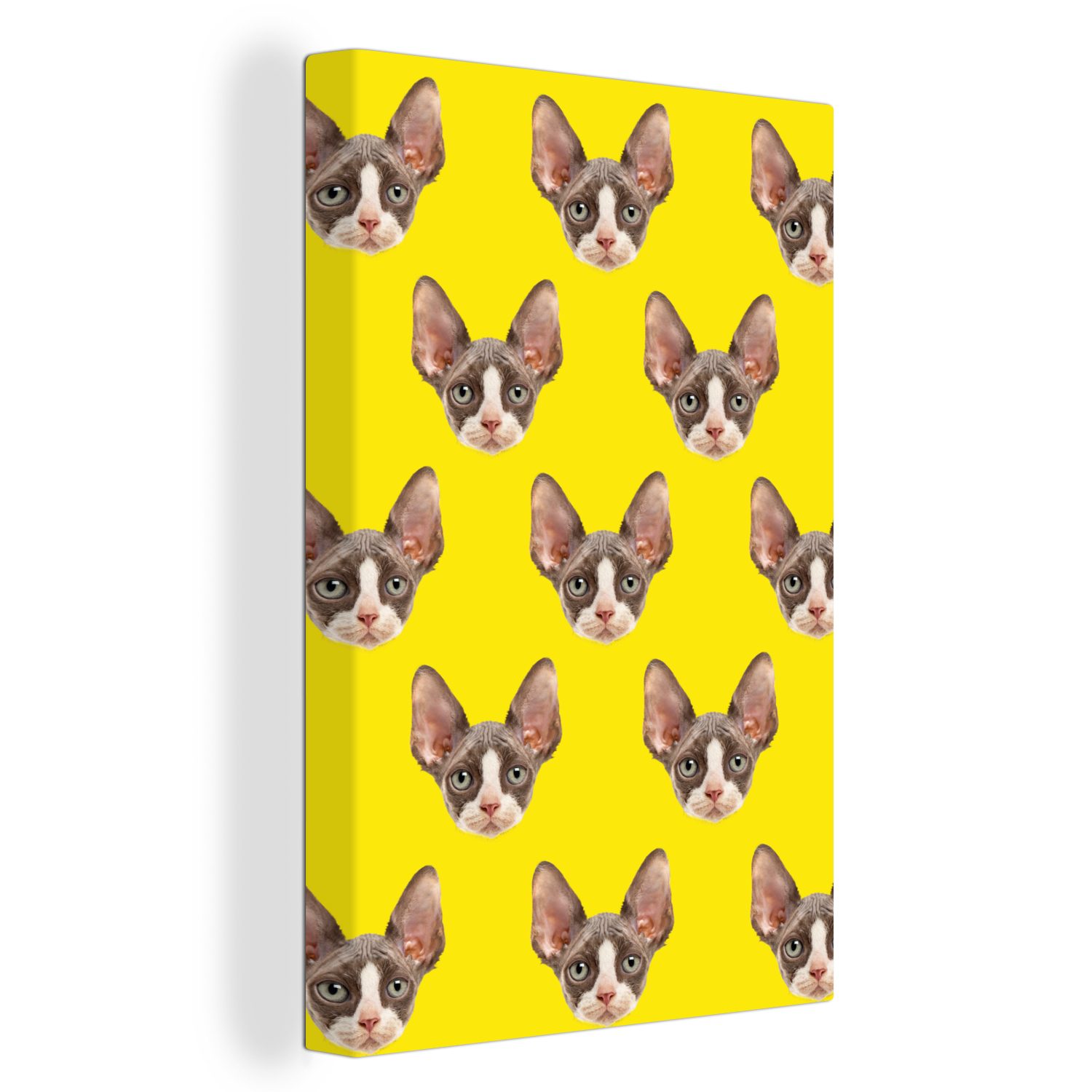OneMillionCanvasses® Leinwandbild Katze - Muster bespannt Zackenaufhänger, Leinwandbild inkl. fertig Gelb, cm Gemälde, - St), 20x30 (1
