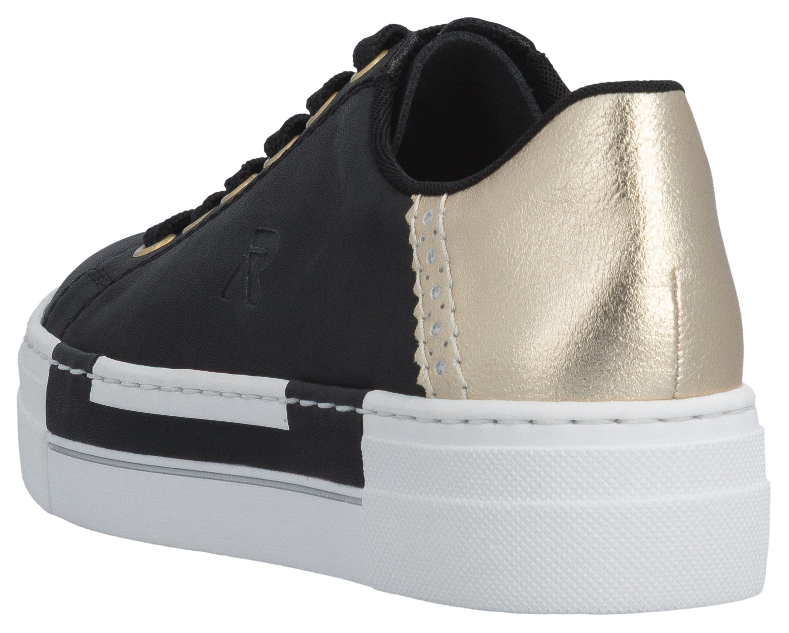 Rieker Plateausneaker mit Metallic-Fersenkappe, Freizeitschuh, Halbschuh, Schnürschuh