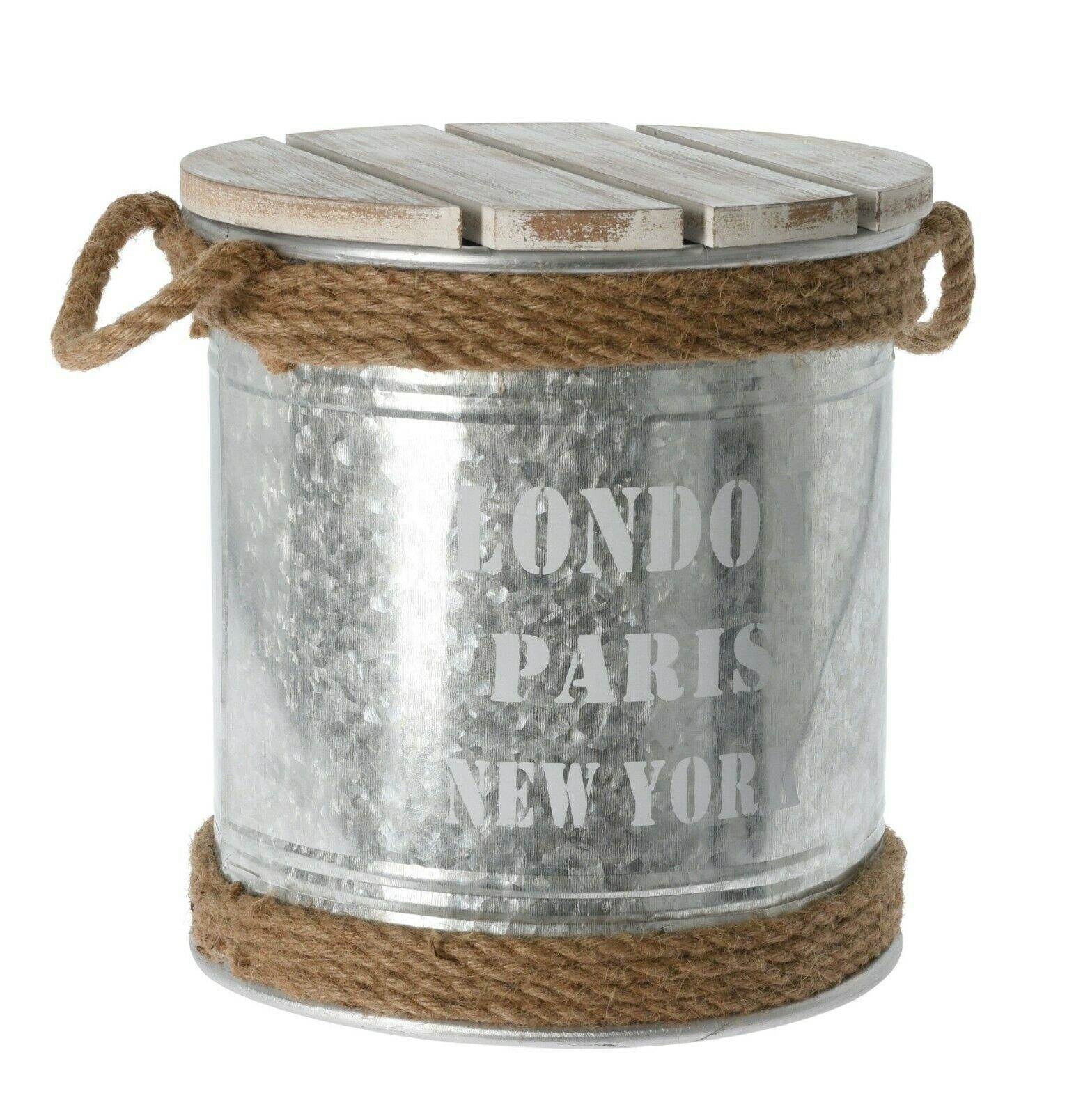 Meinposten Beistelltisch Hocker mit Stauraum Tonne Industrie Ø 30 x H 32 cm günstig online kaufen