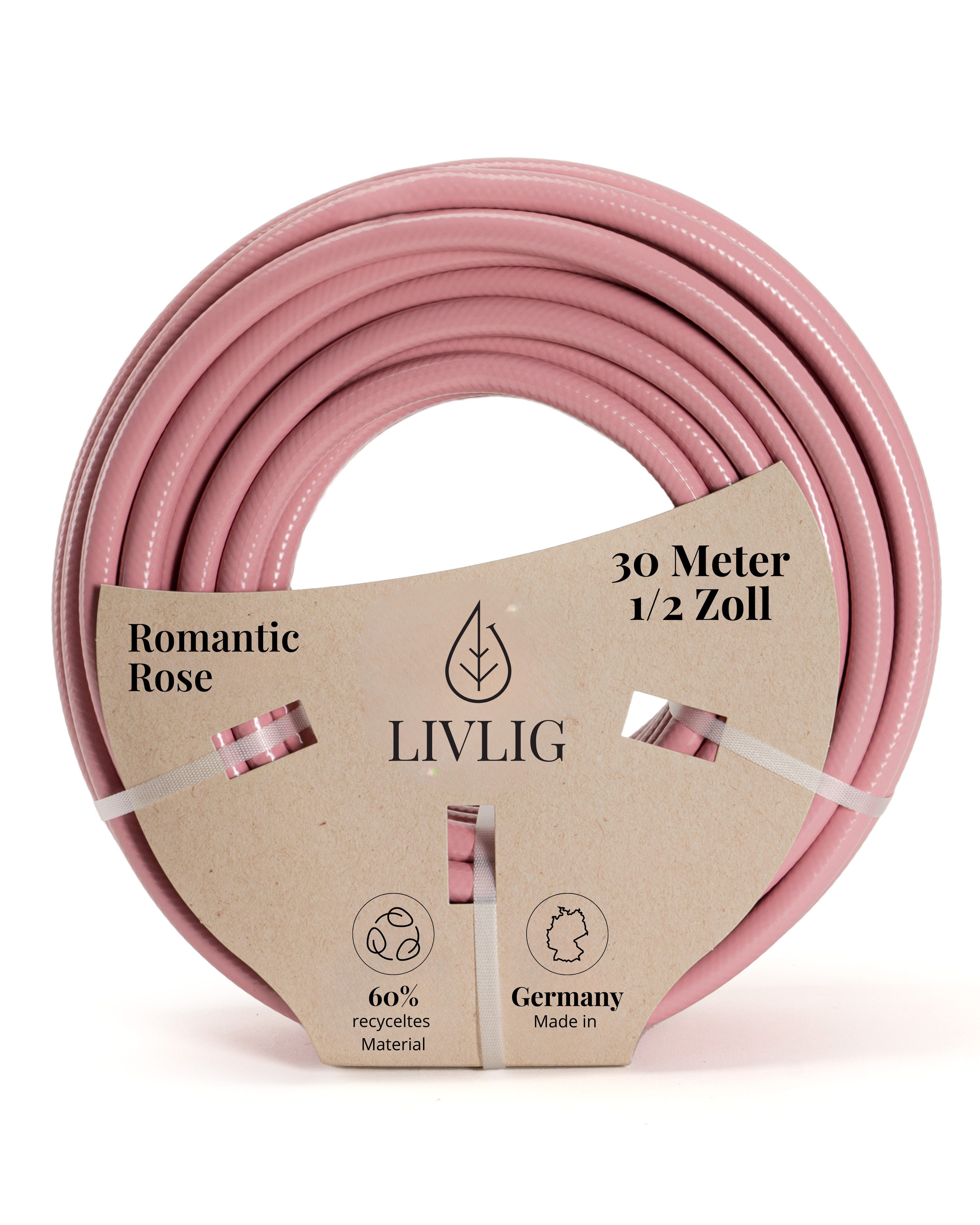 LIVLIG Gartenschlauch 1/2 Zoll, Schöner Gartenschlauch, Wasserschlauch, Rosa, aus recyceltem PVC, in den Größen 10, 20 & 30 m