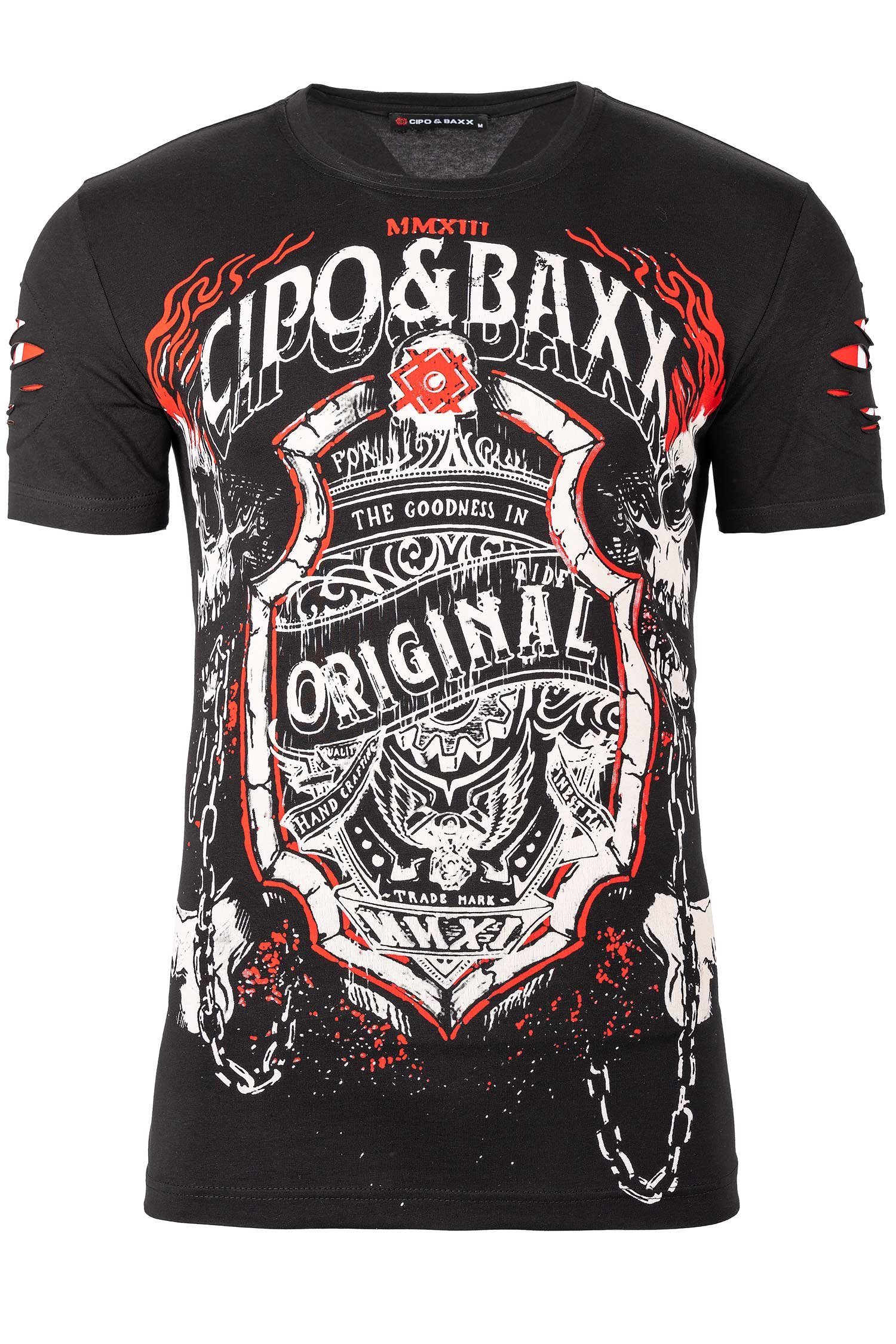 Cipo & Baxx Print-Shirt Extravagantes Kurzarm T-Shirt BA-CT772 (1-tlg) im Ghost Rider Style mit Totenkopf