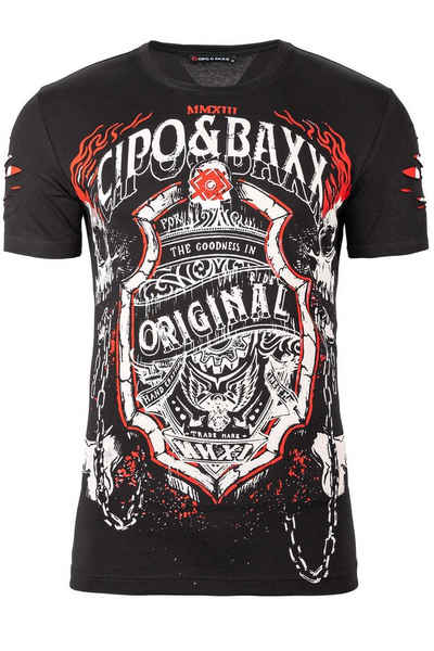 Cipo & Baxx Print-Shirt Extravagantes Kurzarm T-Shirt BA-CT772 (1-tlg) im Ghost Rider Style mit Totenkopf