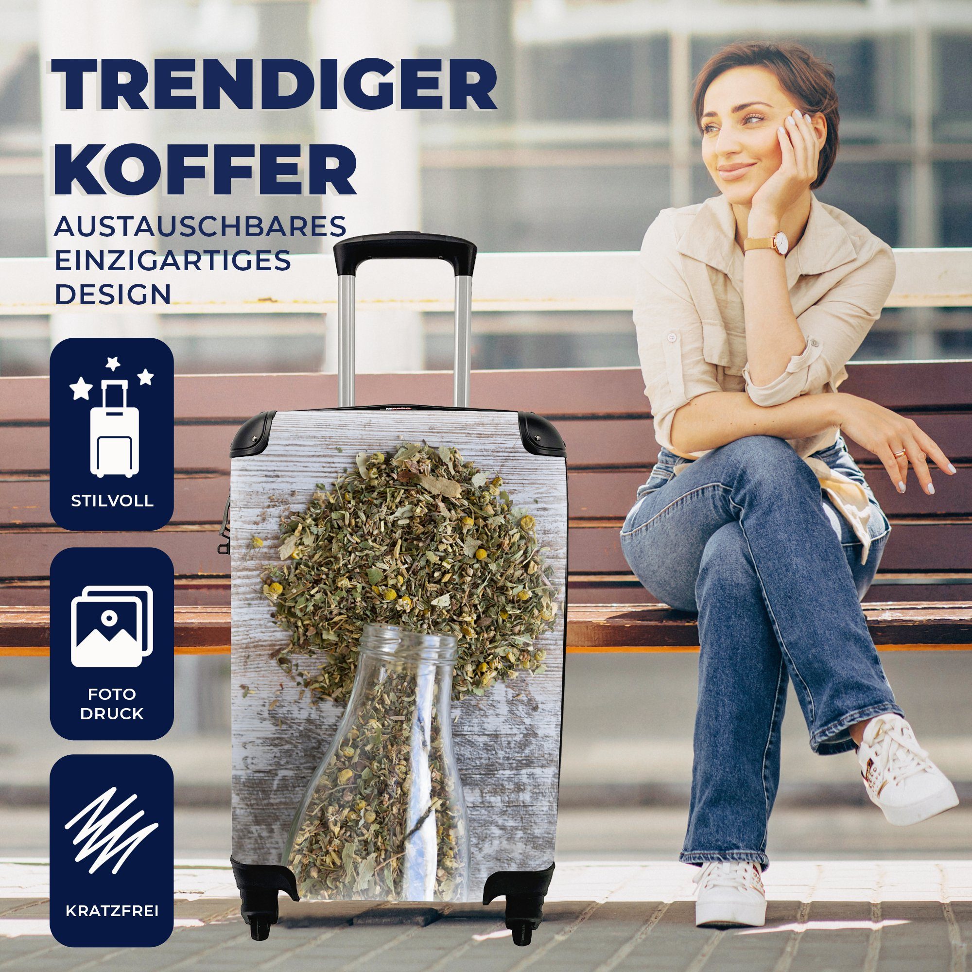 in rollen, 4 Handgepäckkoffer mit Getrocknete Reisetasche für Trolley, Rollen, einem Kräuter Ferien, Handgepäck Reisekoffer Glas, MuchoWow