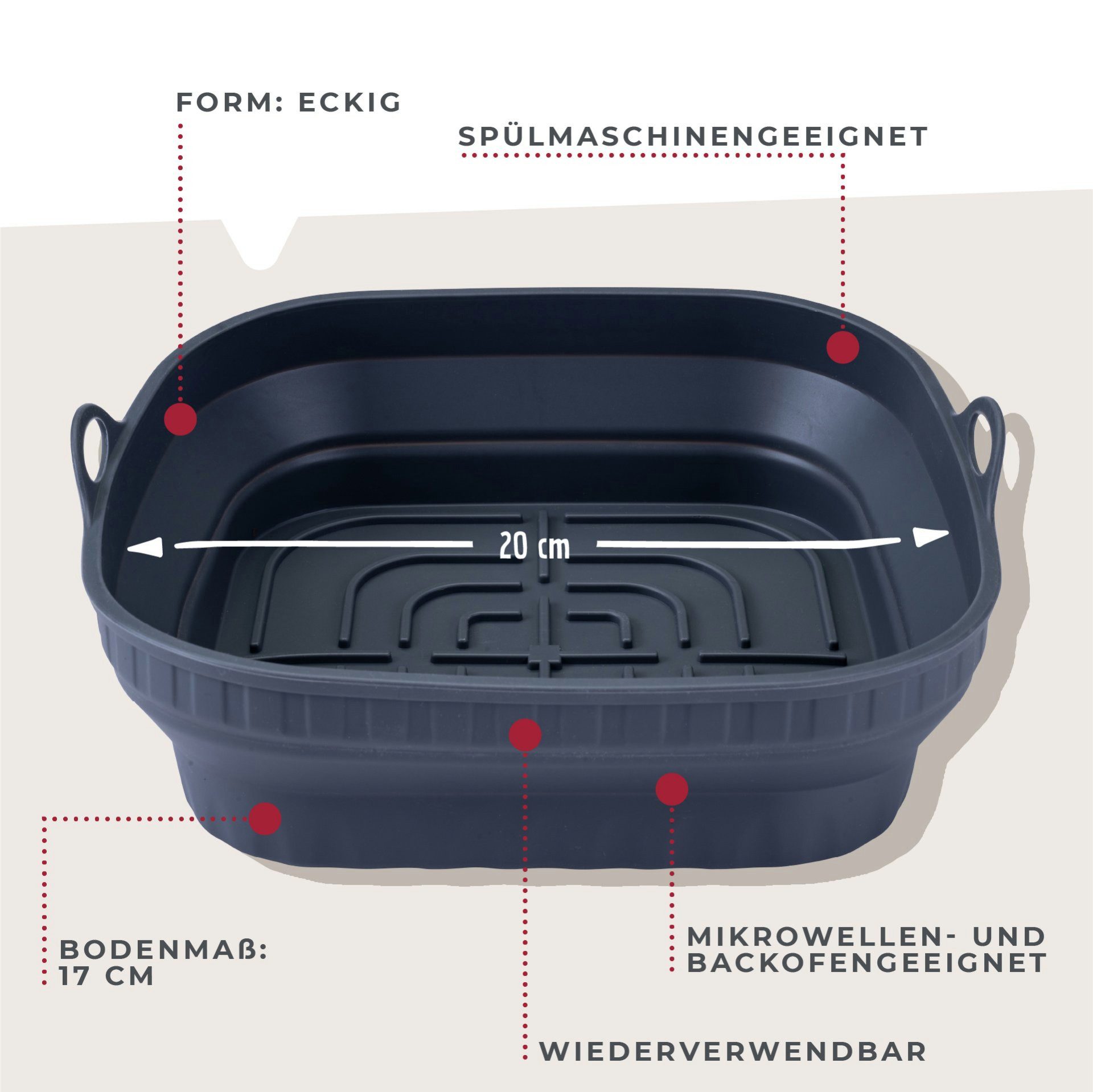 FACKELMANN Silikonform Backform für Heißluftfritteuse, faltbar, gerillter Boden, platzsparend
