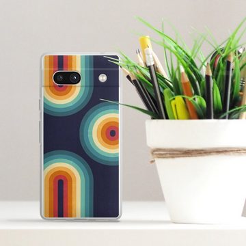 DeinDesign Handyhülle Retro bunt Regenbogen Double Rainbow on Blue, Google Pixel 7a Silikon Hülle Bumper Case Handy Schutzhülle