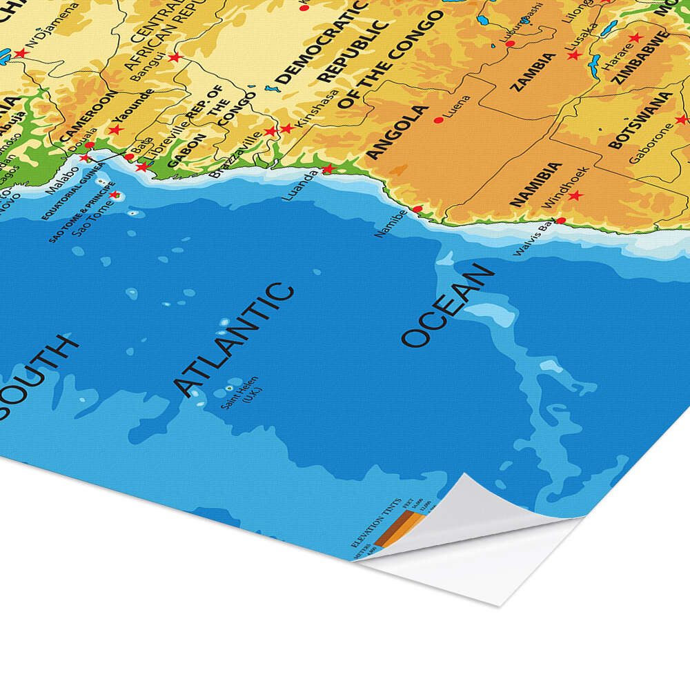 Posterlounge Wandbild Afrika - Topografische Karte (Englisch) I, Editors Choice, erhältlich als Poster, Leinwandbild, Wandsticker oder Acrylglasbild