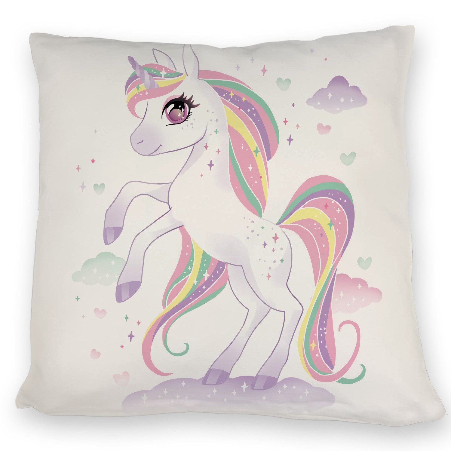 speecheese Dekokissen Einhorn Kissen mit Wolkenhintergrund