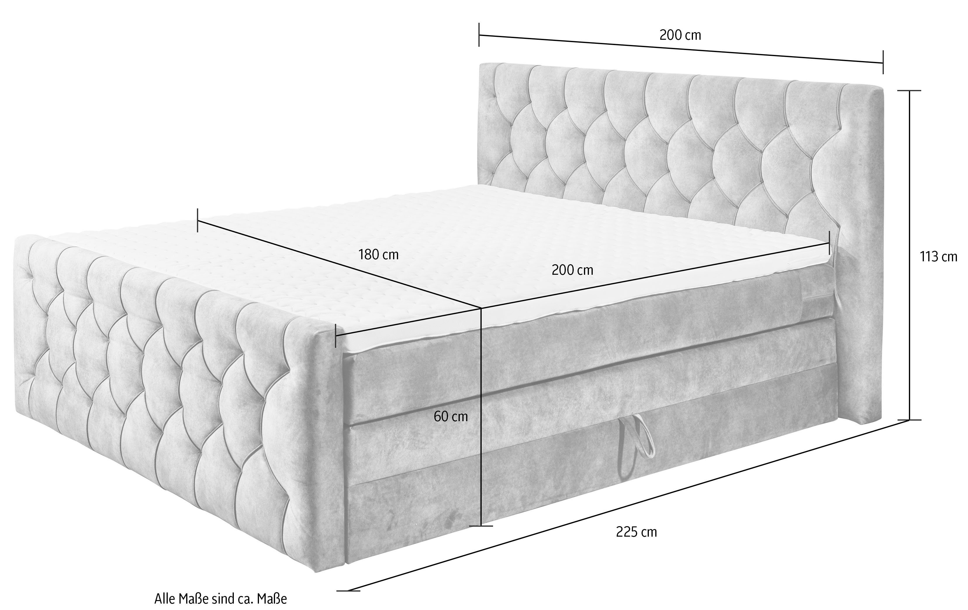 mit Bettkästen EXCITING Boxspringbett DESIGN Topper Cashfield, einem grau (180x200cm) inkl. Klimaband ED zwei 14) (Salvador und