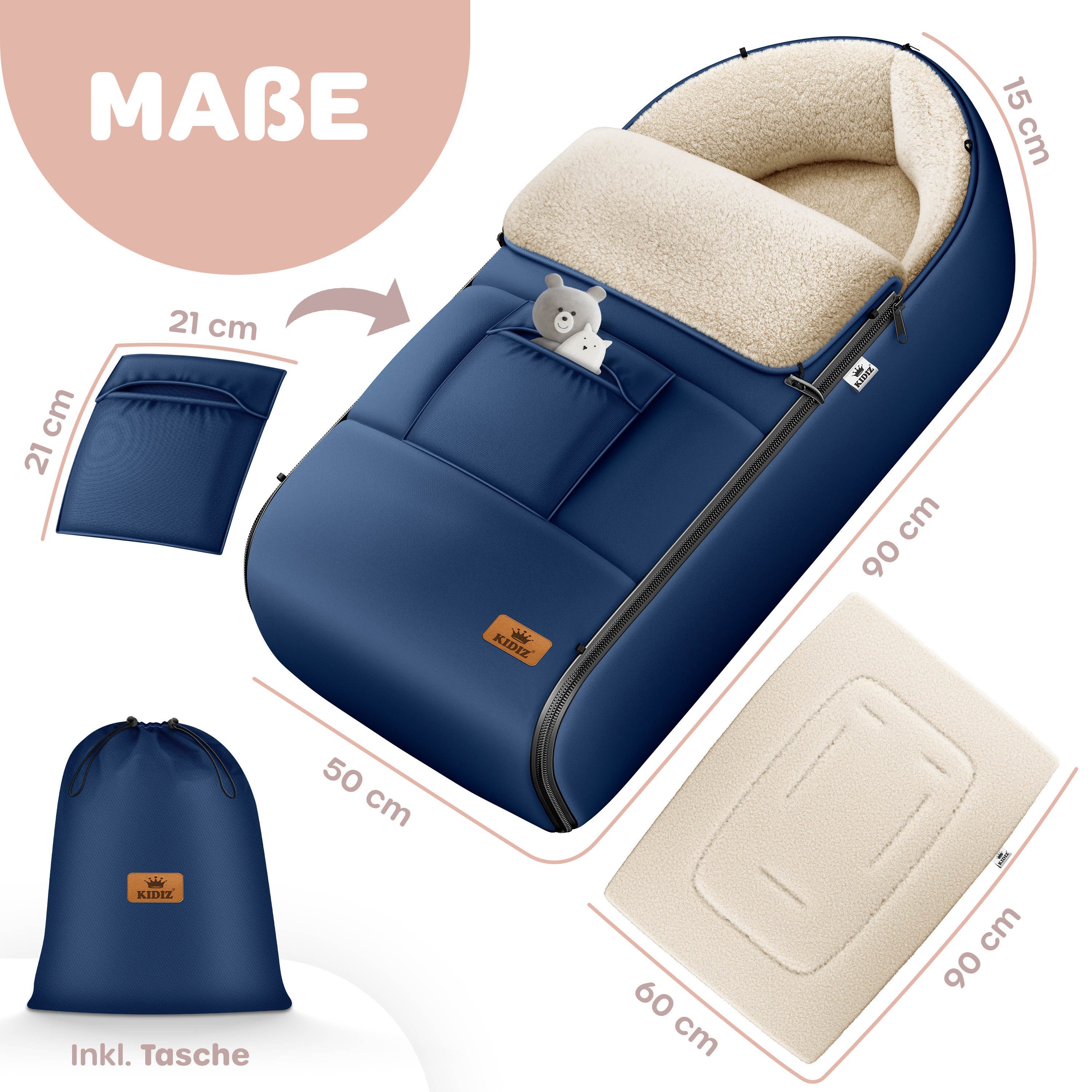 KIDIZ Fußsack Winterfußsack gefüttert, mit weichem Fleece gefüttert, für Kinderwagen, Autositz & Buggys