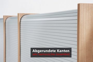 bümö Aktenschrank Rollladenschrank office - 5 Ordnerhöhen Dekor: Nussbaum/Silber - Griffe: Chromgriff (Metall)