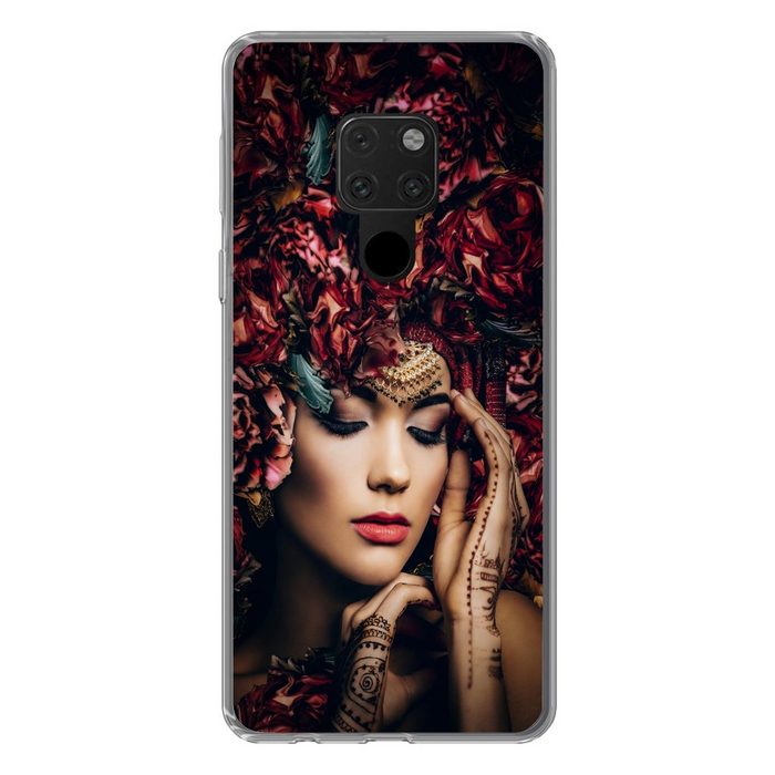 MuchoWow Handyhülle Frau - Blumen - Henna - Porträt Phone Case Handyhülle Huawei Mate 20 Silikon Schutzhülle
