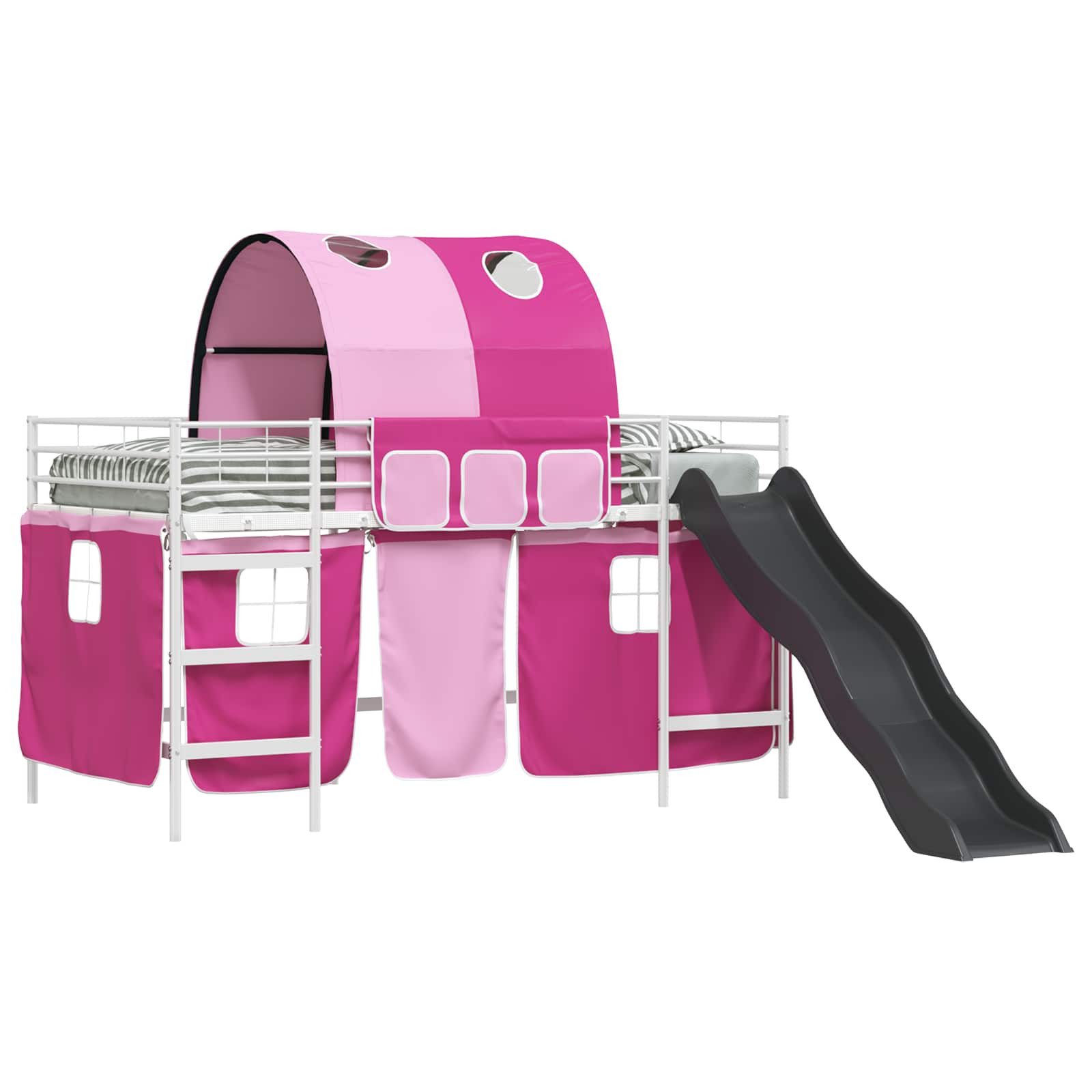 vidaXL Bett Etagenbett für Kinder mit Vorhängen Weiß und Rosa 90 x 200 cm (1-tlg)