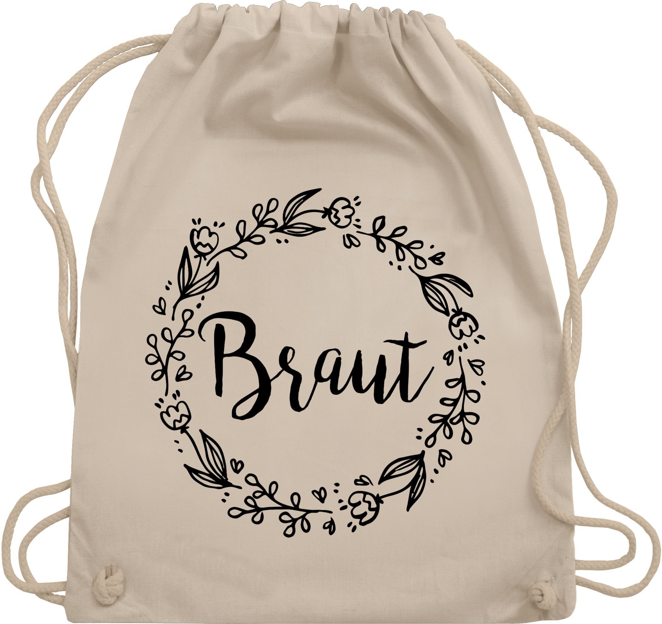 Shirtracer Turnbeutel Braut Blumenkranz schwarz, JGA Junggesellenabschied Frauen