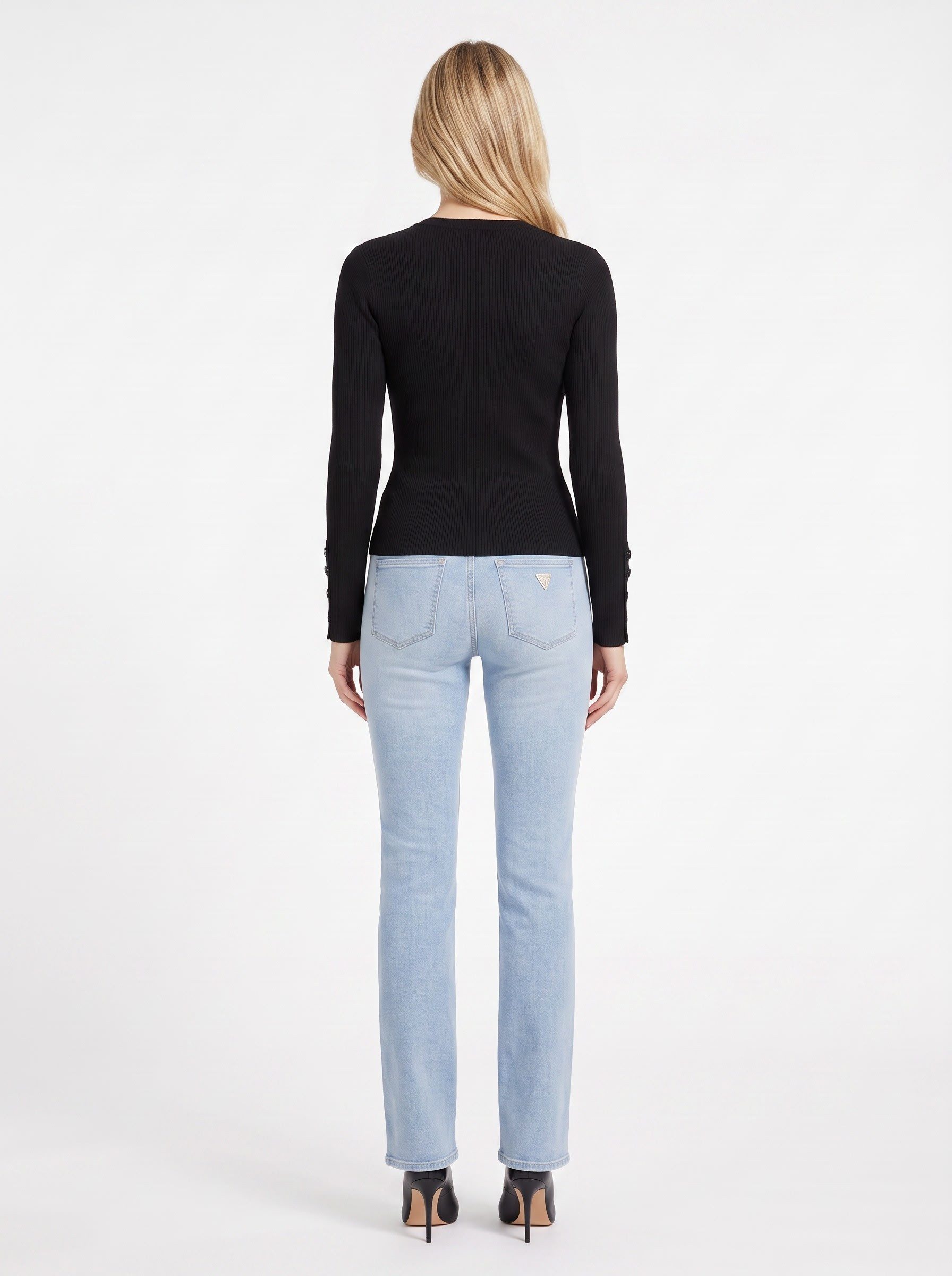 Guess Longsleeve LS VN ELLIE SWTR mit Knopfdetails an den Ärmelenden, Strickqualität
