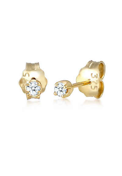 Elli DIAMONDS Paar Ohrstecker Stecker Basic Diamant (0.03 ct) 375er Gelbgold