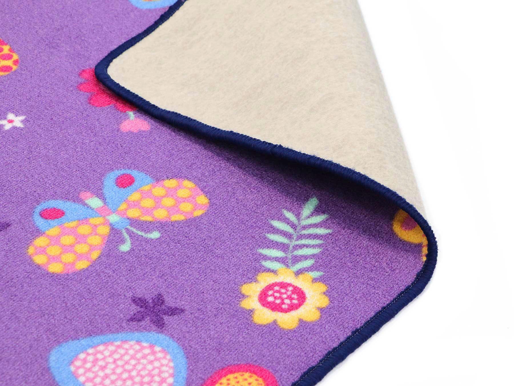 Primaflor-Ideen in Textil Kinderteppich PAPILLON, Made in Belgium, rechteckig, Höhe: 6,5 mm, Motiv Schmetterlinge, Kinderzimmer