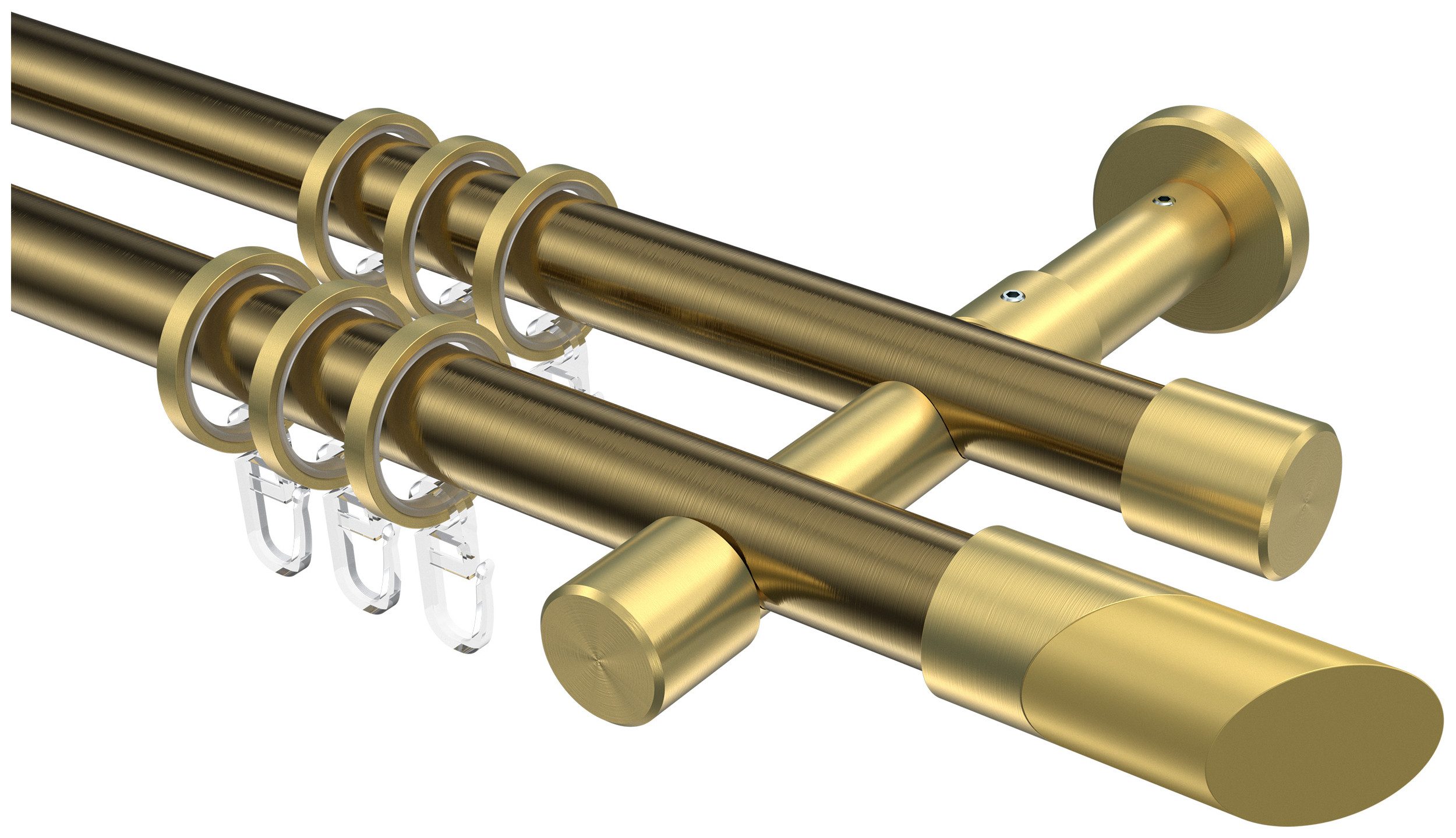 INTERDECO Gardinenstange Prestige Verano, Ø 20 mm, 2-läufig, Fixmaß, kürzbar, Wandmontage, Metall, Messing Antik / Messing-Optik / Bicolor