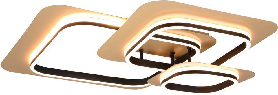 TRIO Leuchten LED Deckenleuchte Lugo, Dimmfunktion, mehrere  Helligkeitsstufen, LED fest integriert, Warmweiß, Design Deckenleuchte  schwarz-gold 3 Dimmstufen warmweiß 3000K 74x74 cm