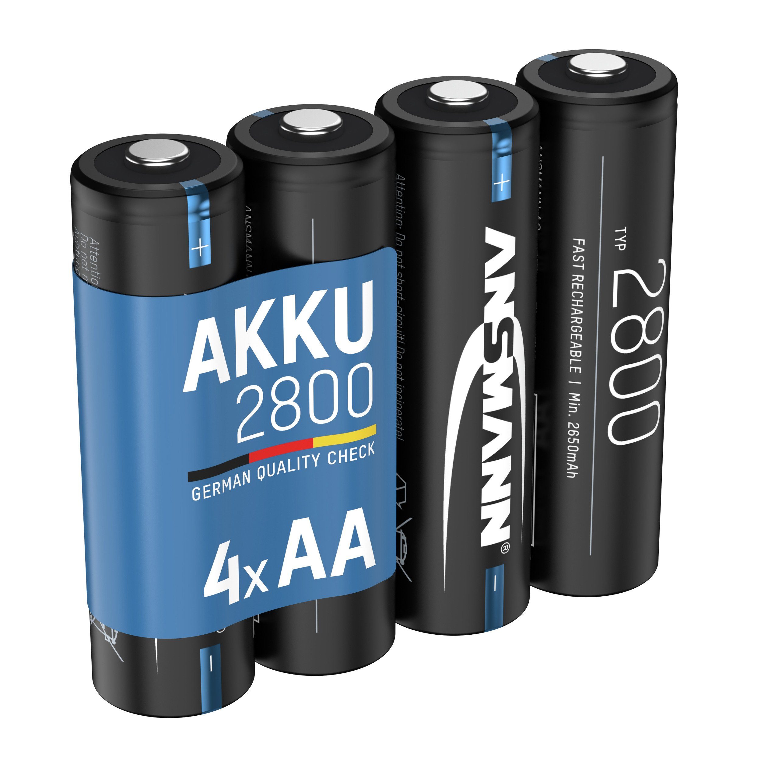 ANSMANN AG Akku Mignon AA, min. 2650 mAh 1,2V, 4 Stück, hohe Kapazität Akku 2800 mAh (1.2 V)