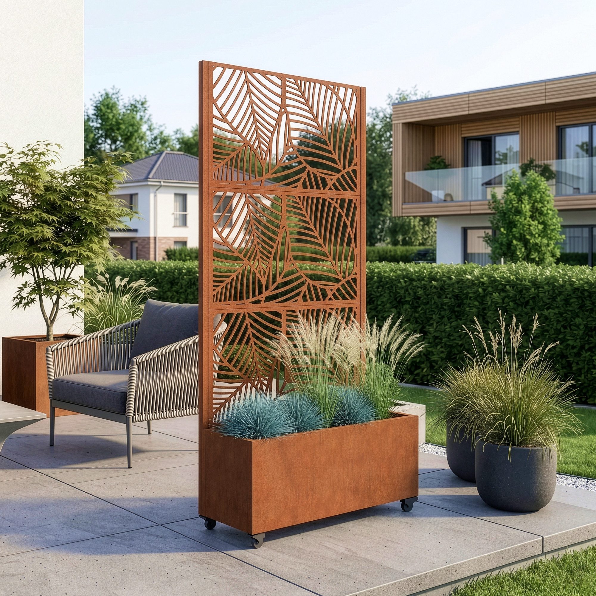 casa.pro Blumenkasten, mit Trennwand »Surnskoki« mit Rollen Stahl 190x82x38 cm Edelrost