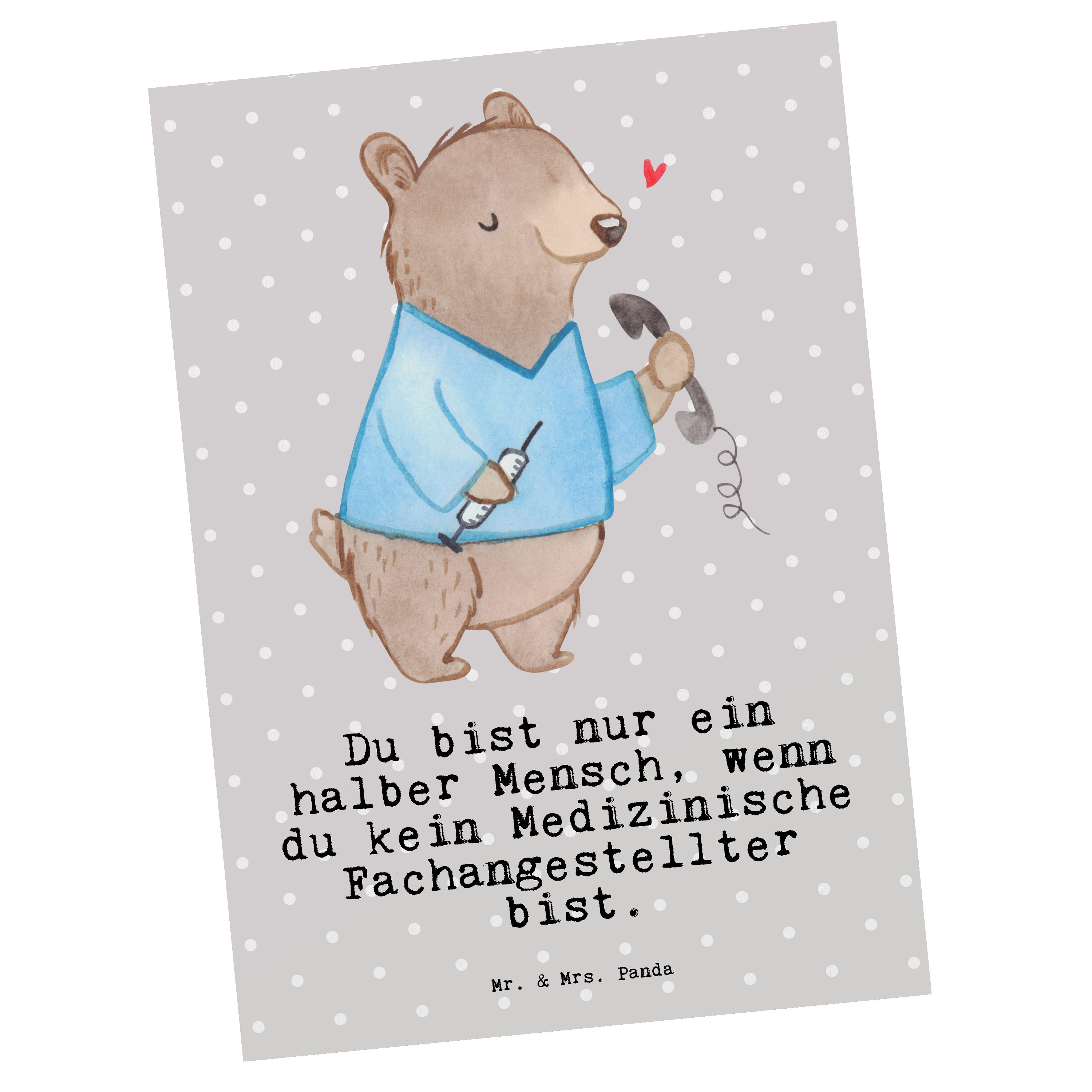 Mr. & Mrs. Panda Postkarte Medizinische Fachangestellter mit Herz - Grau Pastell - Geschenk, Arz