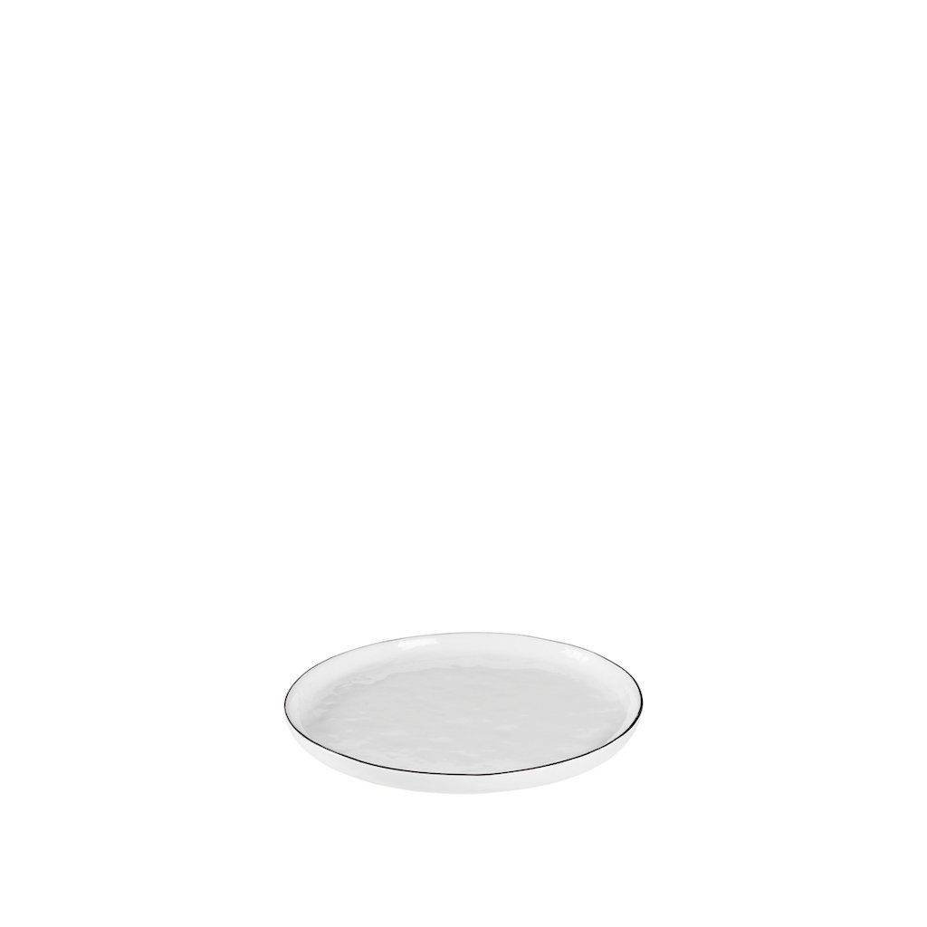 Broste Copenhagen Dessertteller Salt 18 cm Porzellan weiß schwarz, handglasiert