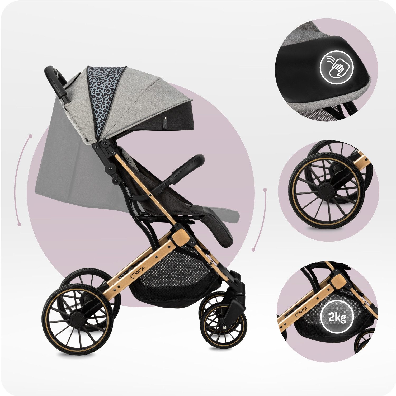 MoMi Kinder-Buggy Estelle Dakar, Einhand-Faltsystem mit Trolley-Funktion & 4-Rad-Federung