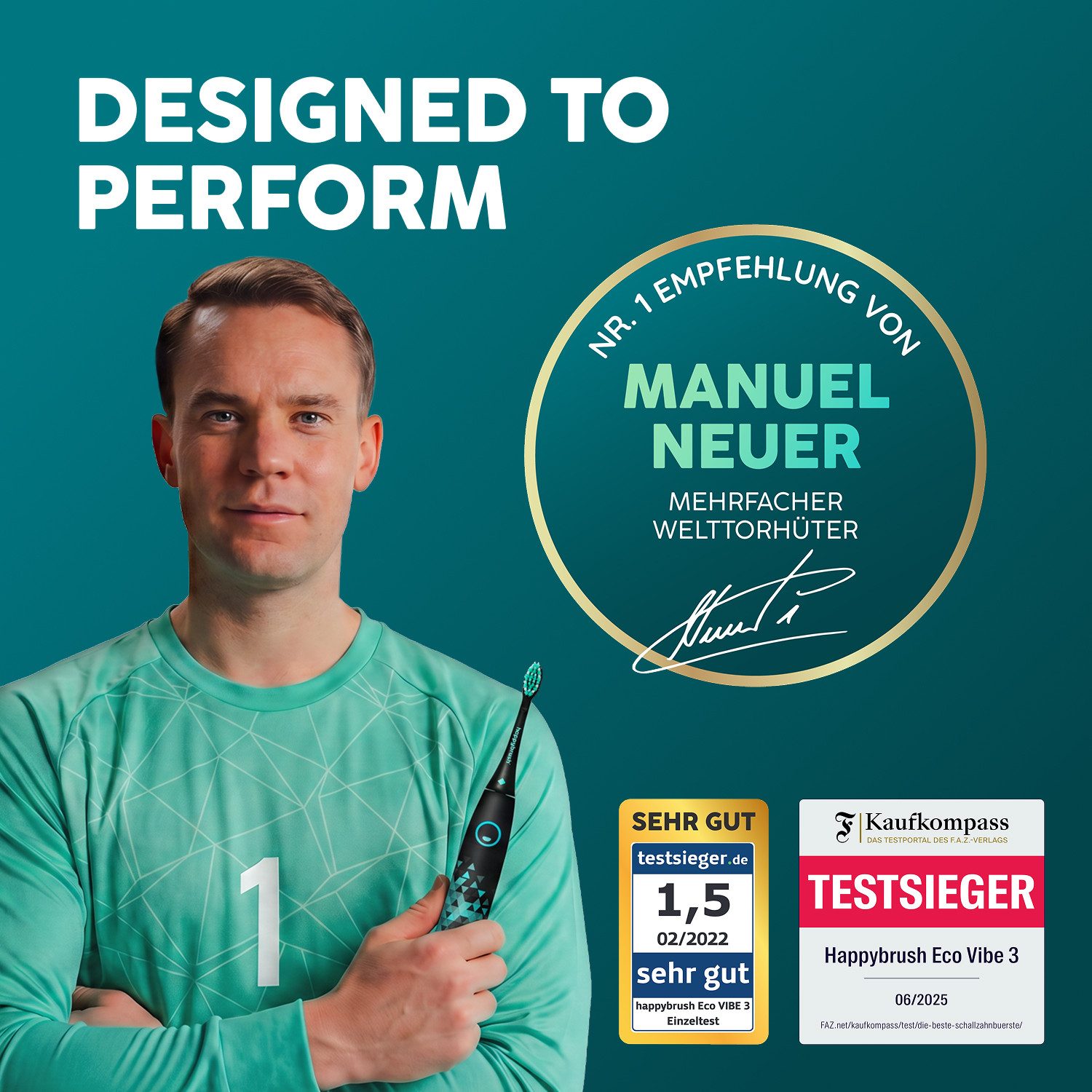 happybrush Schallzahnbürste Eco Vibe 3 Black/Mint – TESTSIEGER - 8 Wochen Power Akku, Aufsteckbürsten: 1 St., Eco Vibe 3, 2 Jahre Garantie