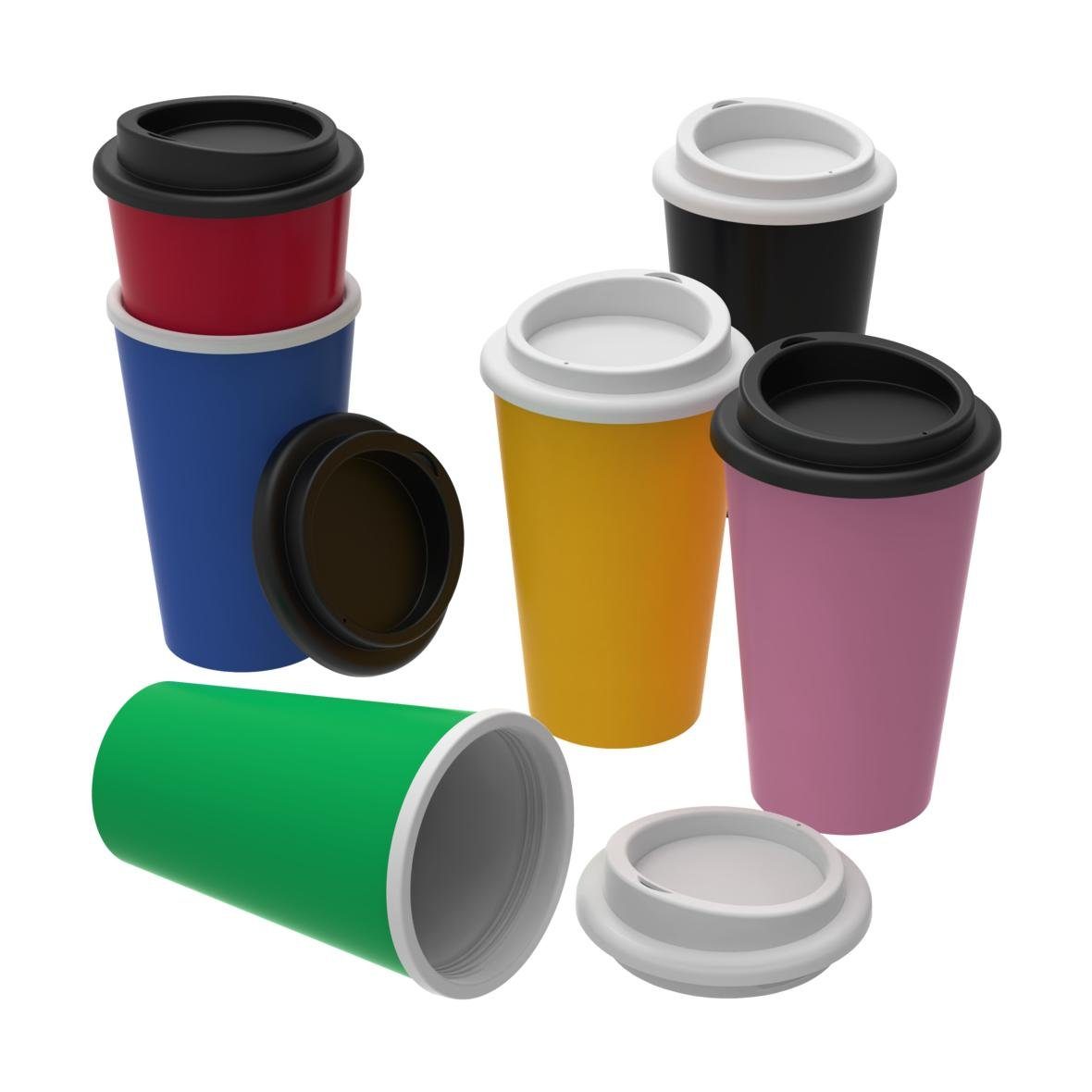 elasto Coffee-to-go-Becher doppelwandiger Kaffeebecher mit Deckel 350 ml für unterwegs, Made in Germany, BPA-frei, 100% recyclebar, Heißgetränke, Teebecher