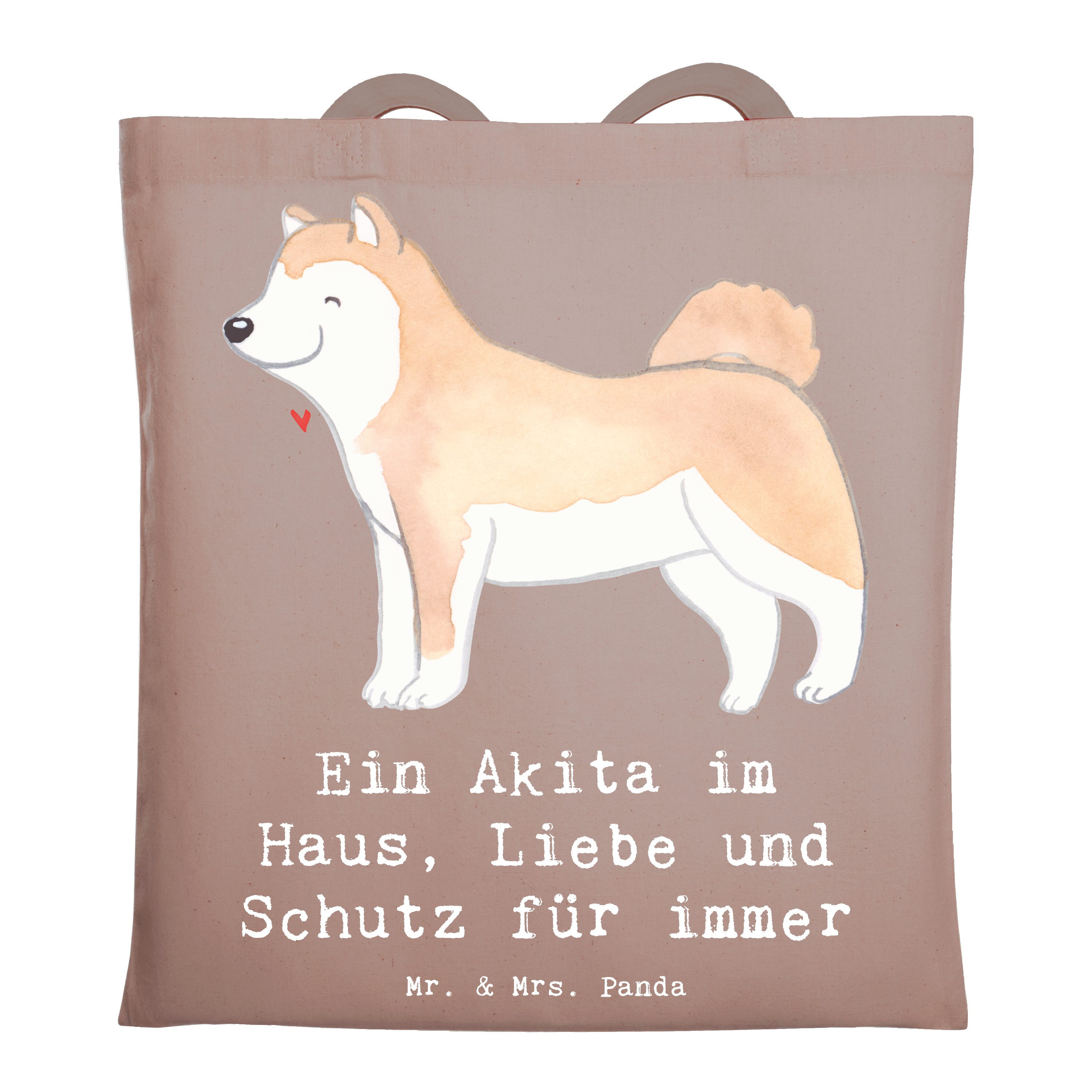 Mr. & Mrs. Panda Tragetasche Akita Inu Liebe - Braun Pastell - Geschenk, Akita Treue, Loyaler Akit (1-tlg), Cross Stitching Griffe