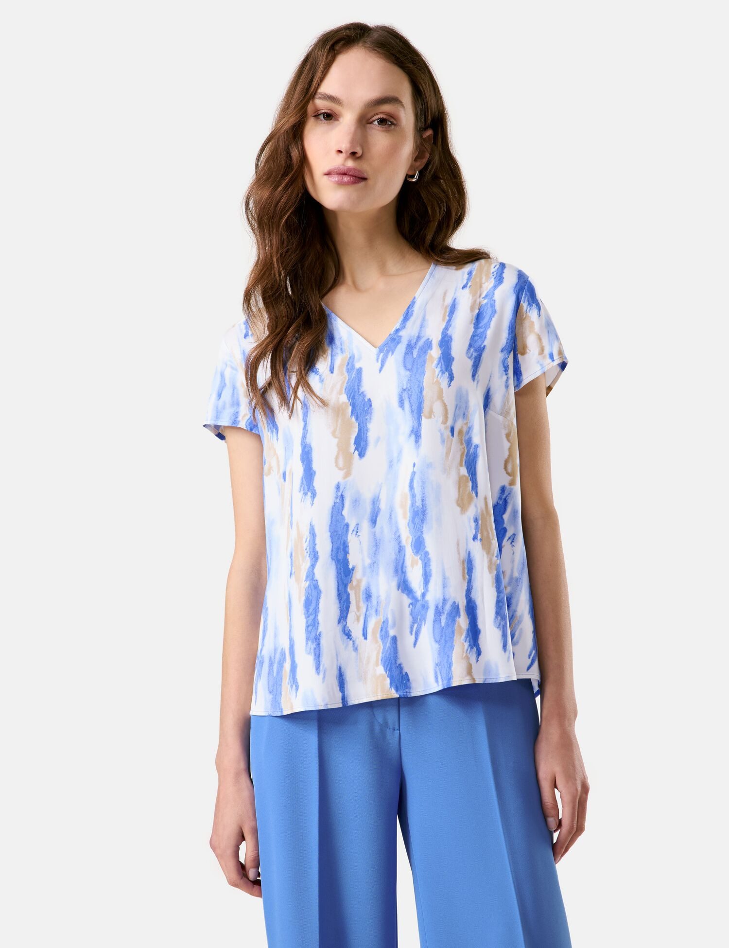Taifun Kurzarmbluse Blusenshirt mit V-Ausschnitt