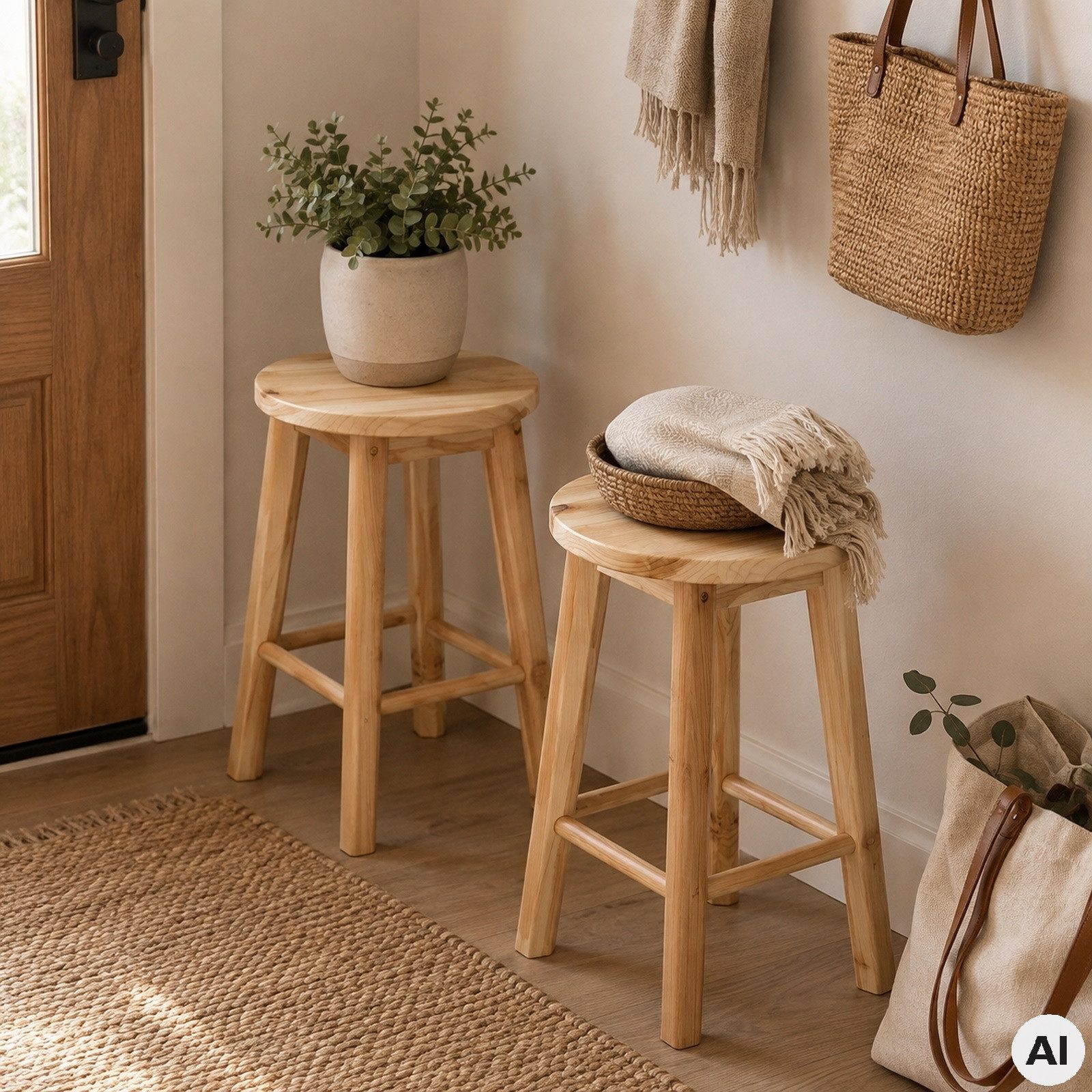 BEGRYF Hocker HOLZHOCKER Kiefer Natur 2-er Set 28 x 28 x 46 cm runde Sitzfläche (2er-Set, 2 St) – Bild 5 von 5
