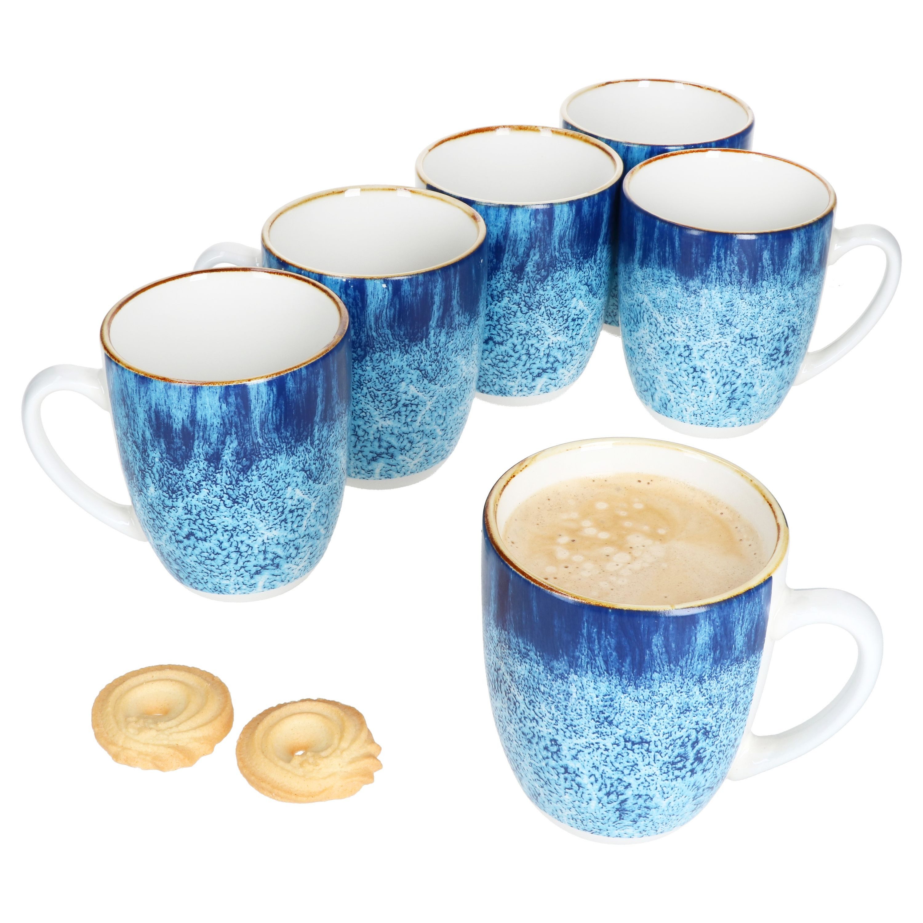 MamboCat Becher Marina 6er Set Kaffeebecher 320ml blaue Porzellan-Tasse 6 Personen, Porzellan