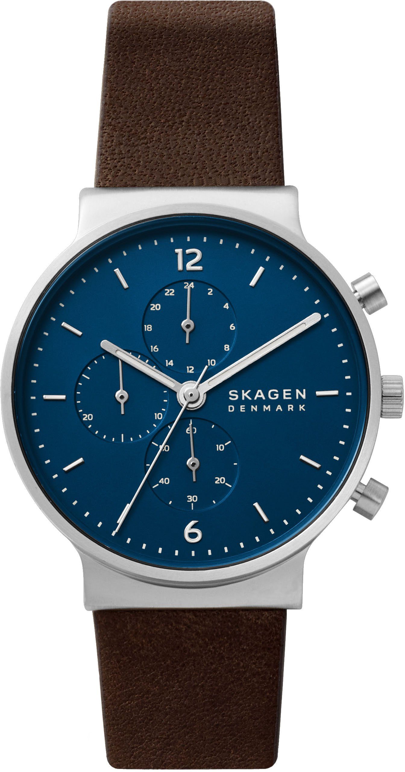 SKAGEN Chronograph SKW6765 ANCHER Quarzuhr Armbanduhr Herrenuhr Stoppfunktion Lederarmband Klassischer Herrenchronograph