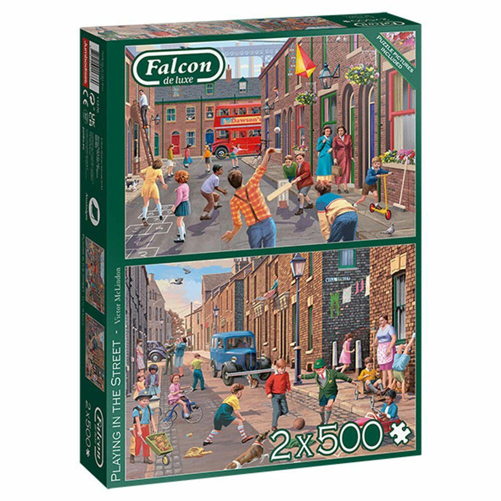 Jumbo Spiele Puzzle Falcon Playing in the Street 2 x 500 Teile, 500 Puzzleteile
