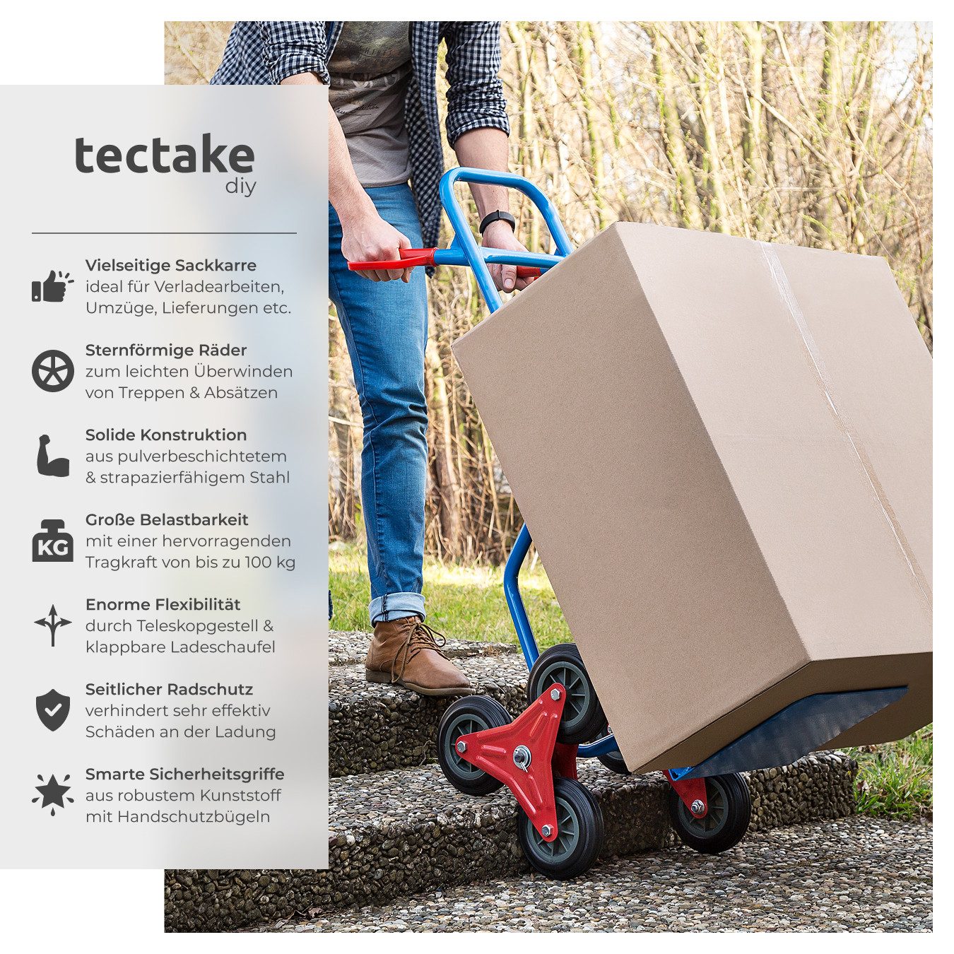 tectake sack truck, stair climbing sack truck, with steel frame