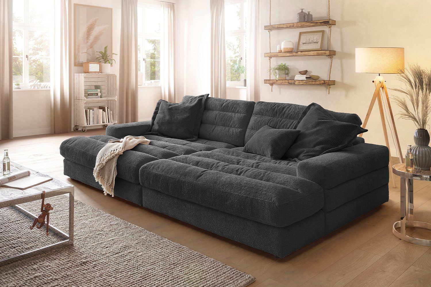 KAWOLA Big-Sofa LANA, Couch Stoff, schwarz